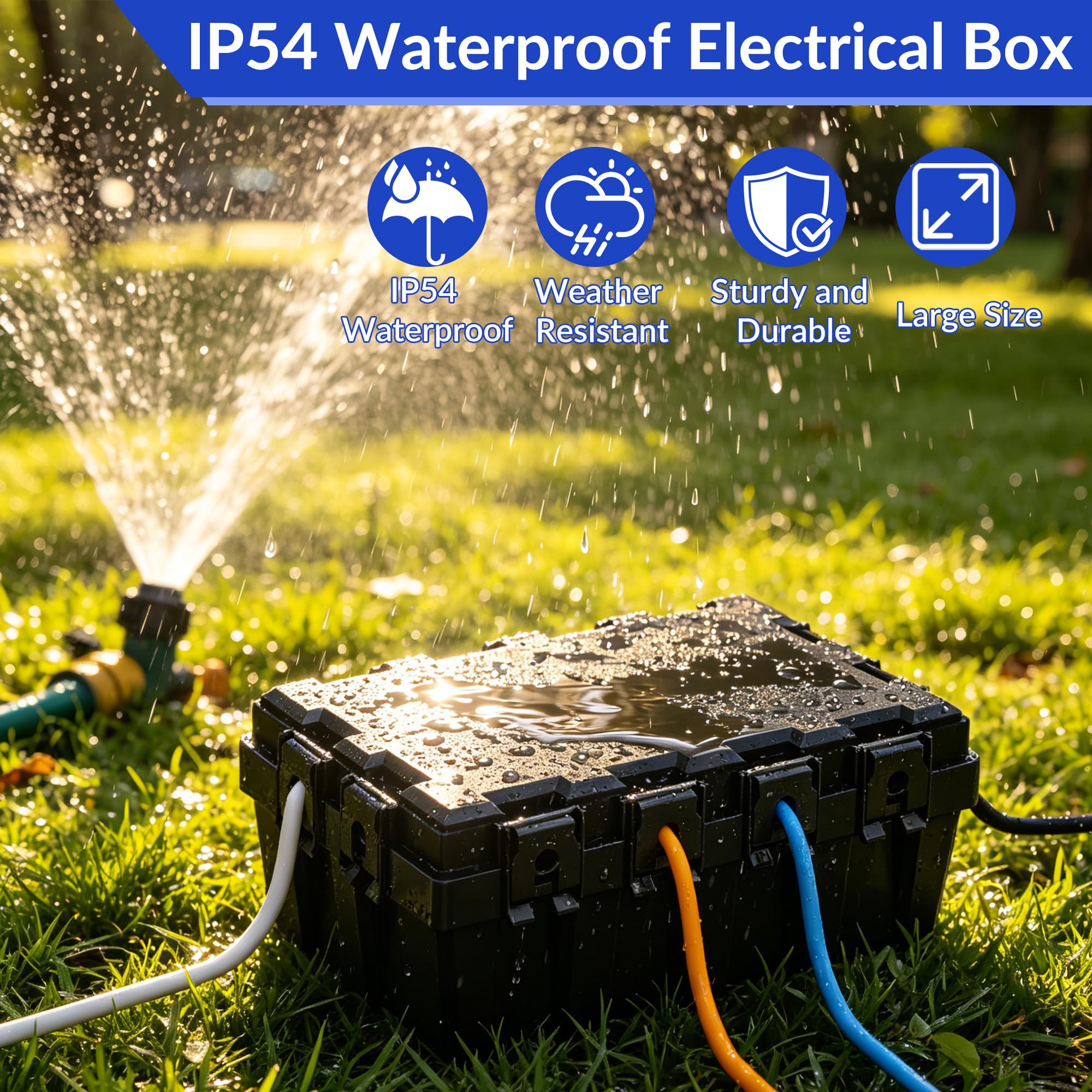 Elektrische Box für den Außenbereich, IP54, wasserdicht, große Verlängerungskabelabdeckung, 12 Eingänge (33 x 22,20 x 11,53 cm), Kabelstecker-Schutzbox für Steckdosenleiste, Urlaubsbeleuchtung