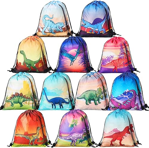 Paquete de 24 bolsas de regalo de dinosaurio para niños, mochila de cumpleaños con cordón de dinosaurio, regalos de fiesta, regalos de dinosaurio,