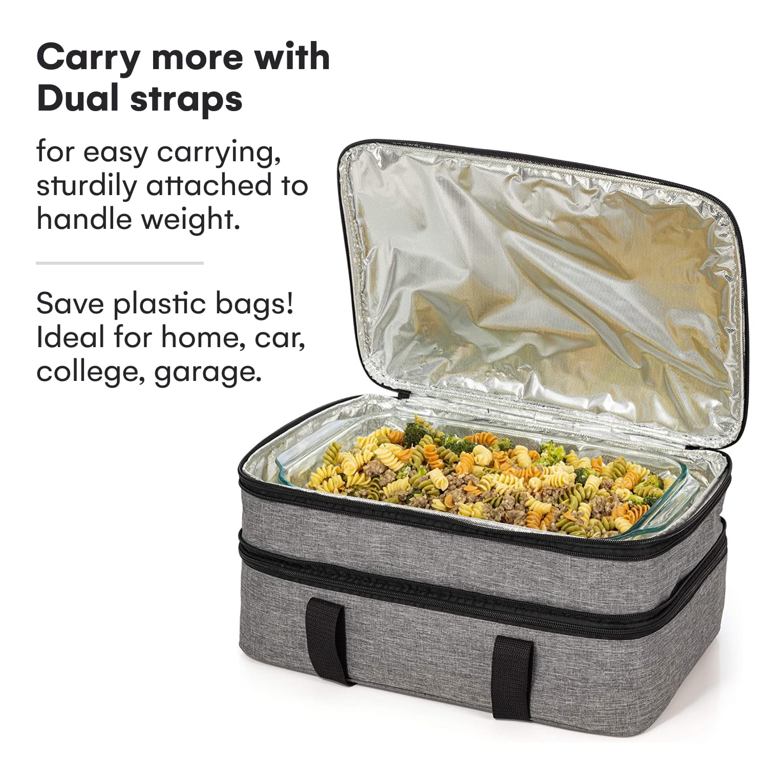 VP Home Large Casserole Carrier - Double Compartment Insulated Bag for Hot or Cold Food - Cupcake Carrier