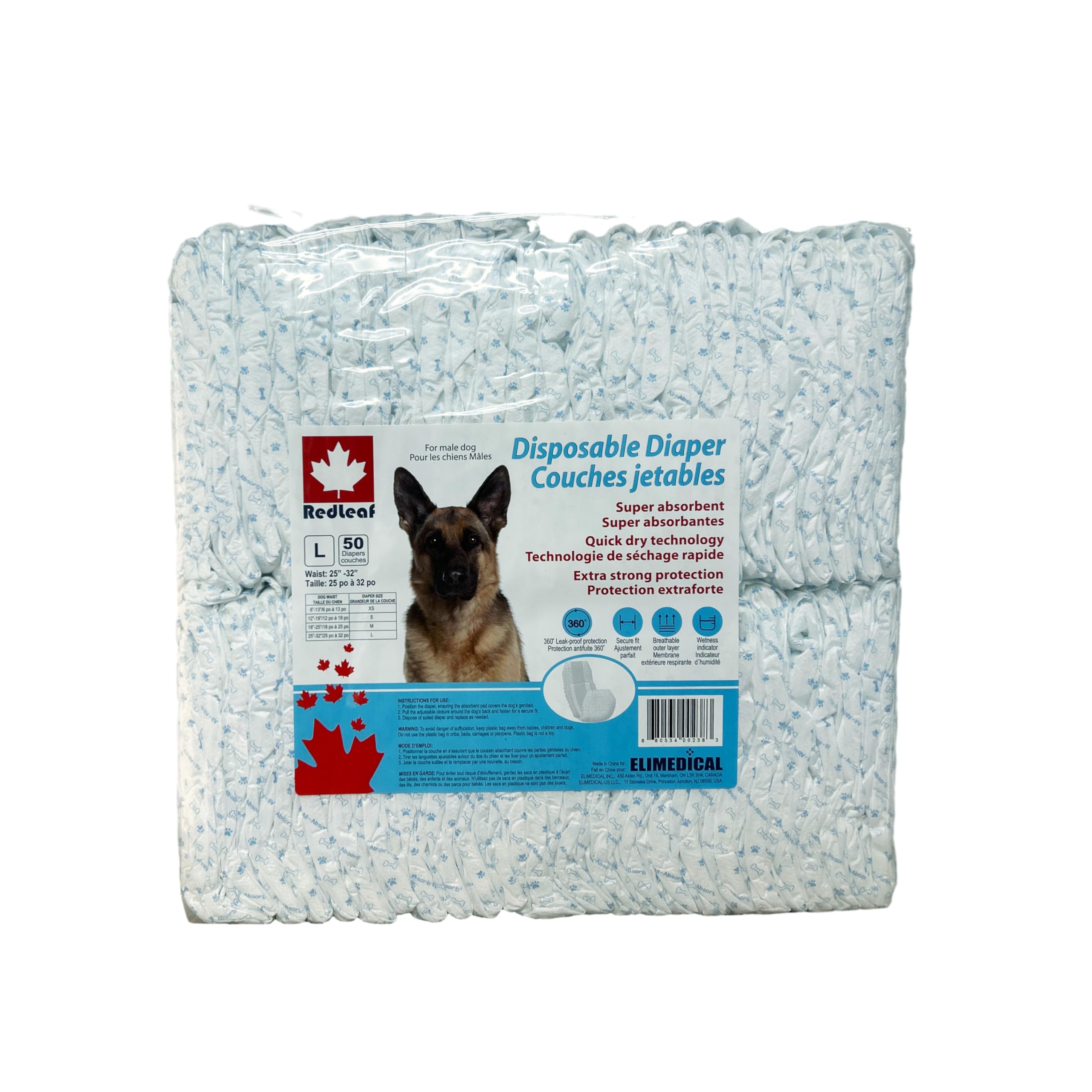 REDLEAF - Pañales desechables superabsorbentes para perros machos, 50 unidades, talla L, MDD-L