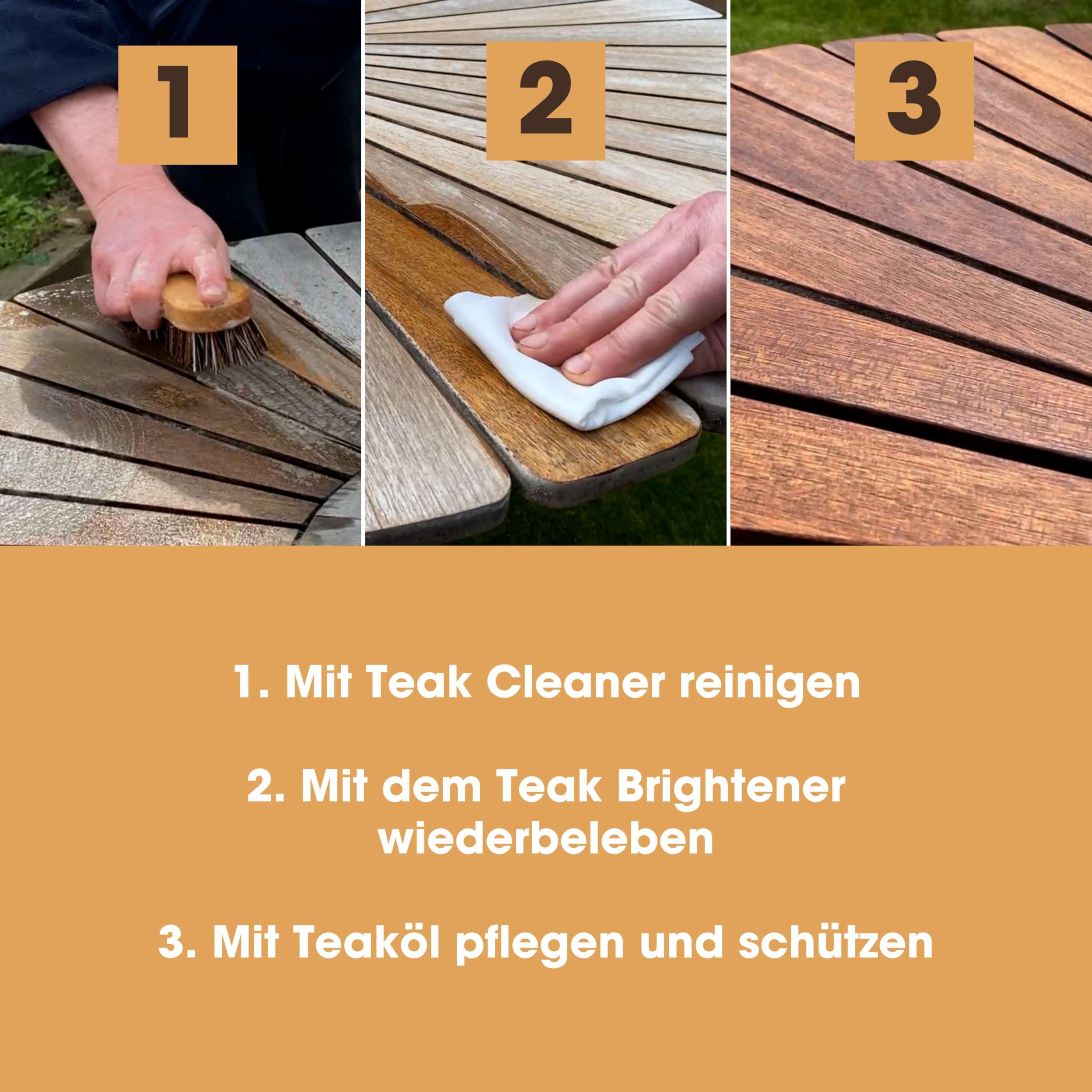 Furniture Clinic Teak Care Kit – Komplettset zur Reinigung & Restaurierung von Gartenmöbeln aus Holz – Enthält Teaköl, Teakreiniger & Teakaufheller