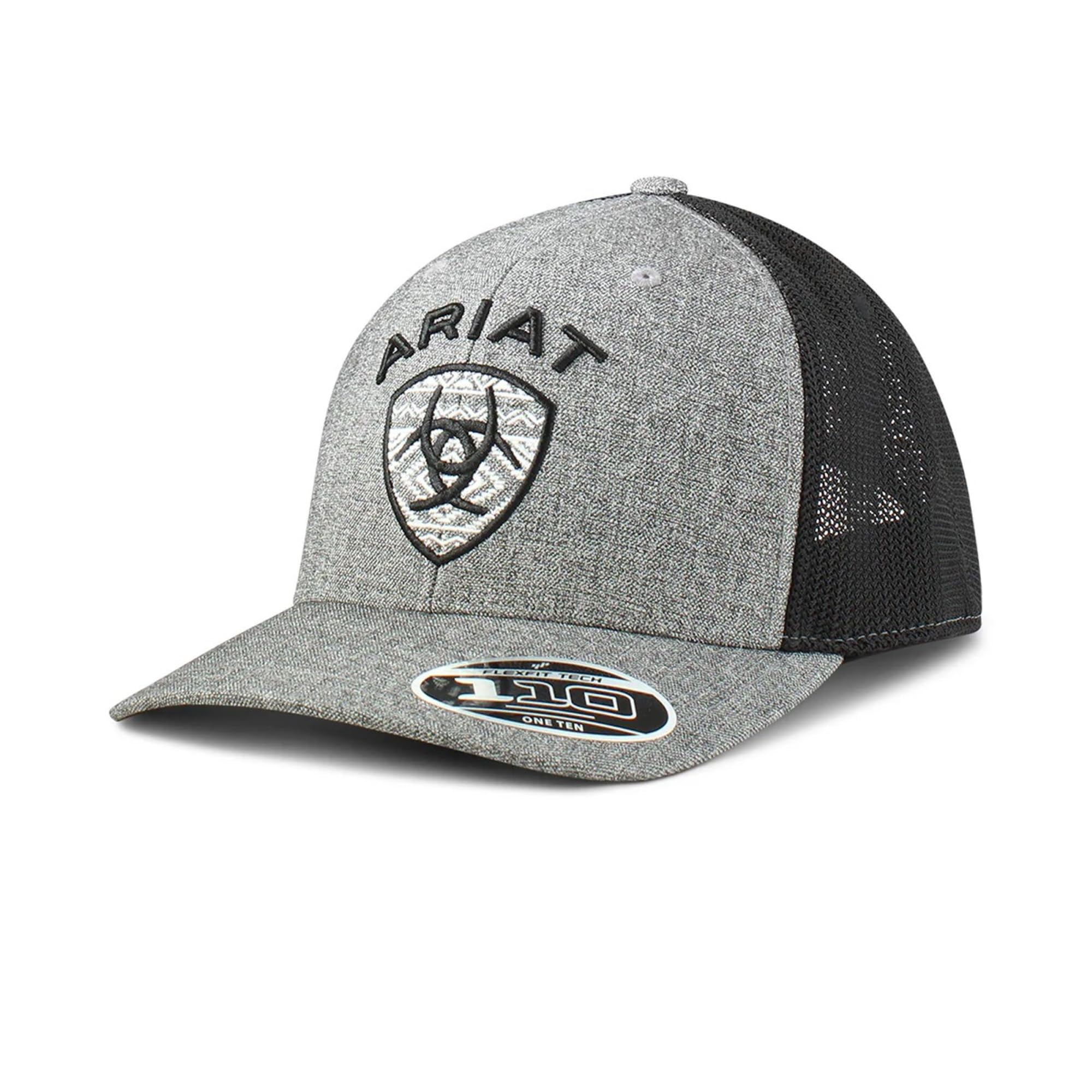 Ariat Men's Grey Flexfit110 Snapback Aztec Logo Mesh Back Cap, Medium