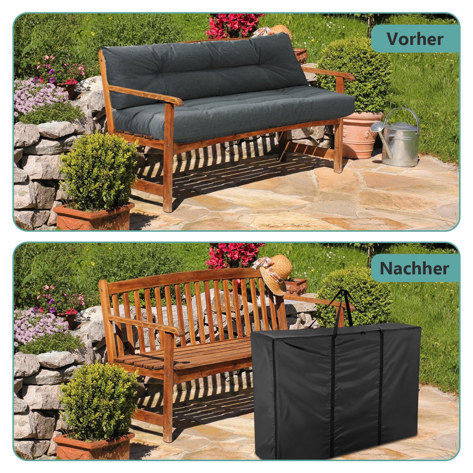 Aufbewahrungstasche Gartenauflagen, Wasserdicht 420D Auflagentasche für Gartenpolster Polsterauflagen mit Reißverschluss und Griffen, Große Aufbewahrung Tasche-Schwarz(120x30x80cm)