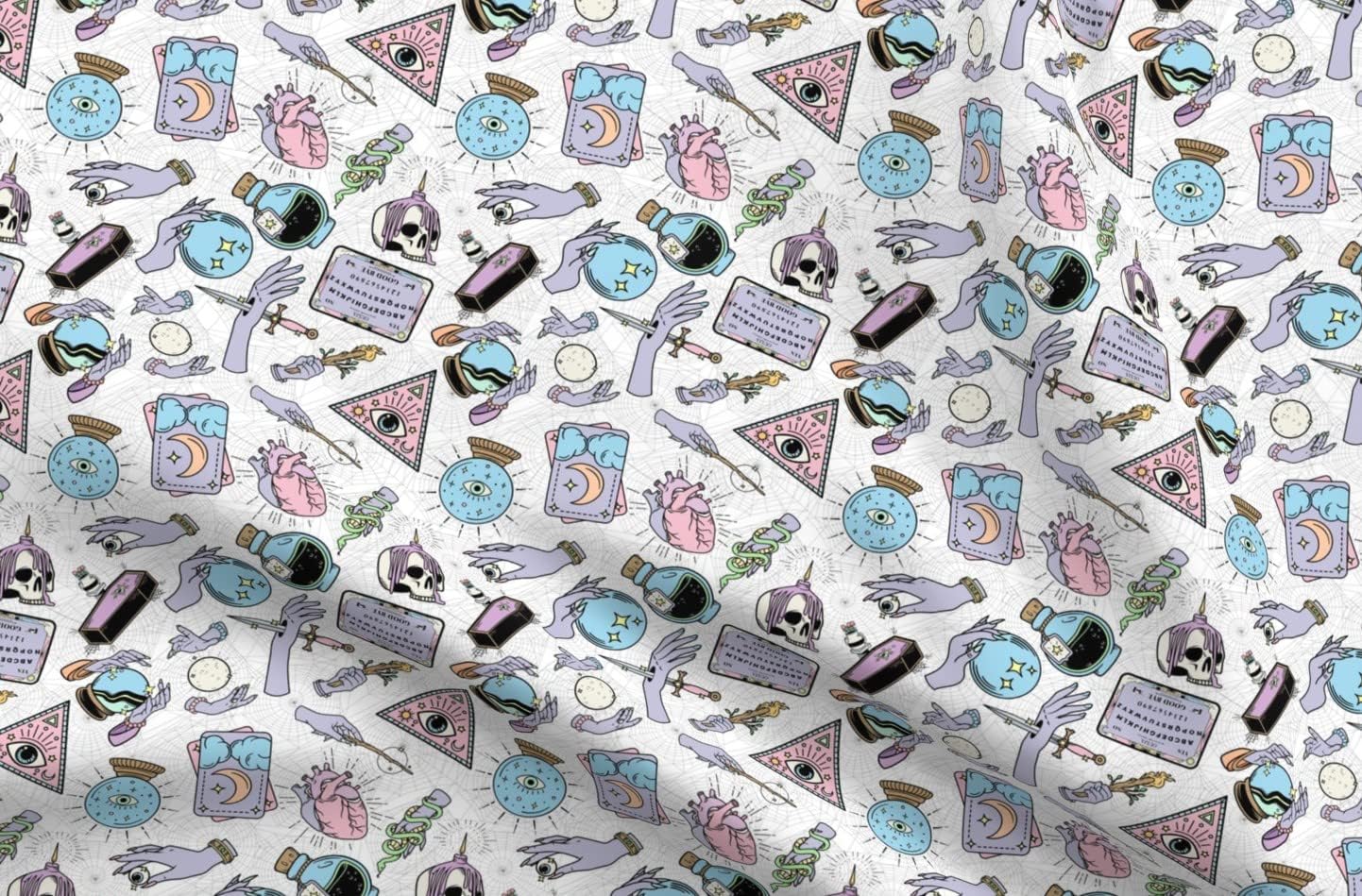 Spoonflower Fabric - Occult Witch Pastel Fortune Illustration Heart Tarot Magic Halloween Printed on Petal Signature Cotton Fabric by the Yard - Sewing Quilting Apparel Crafts Decor