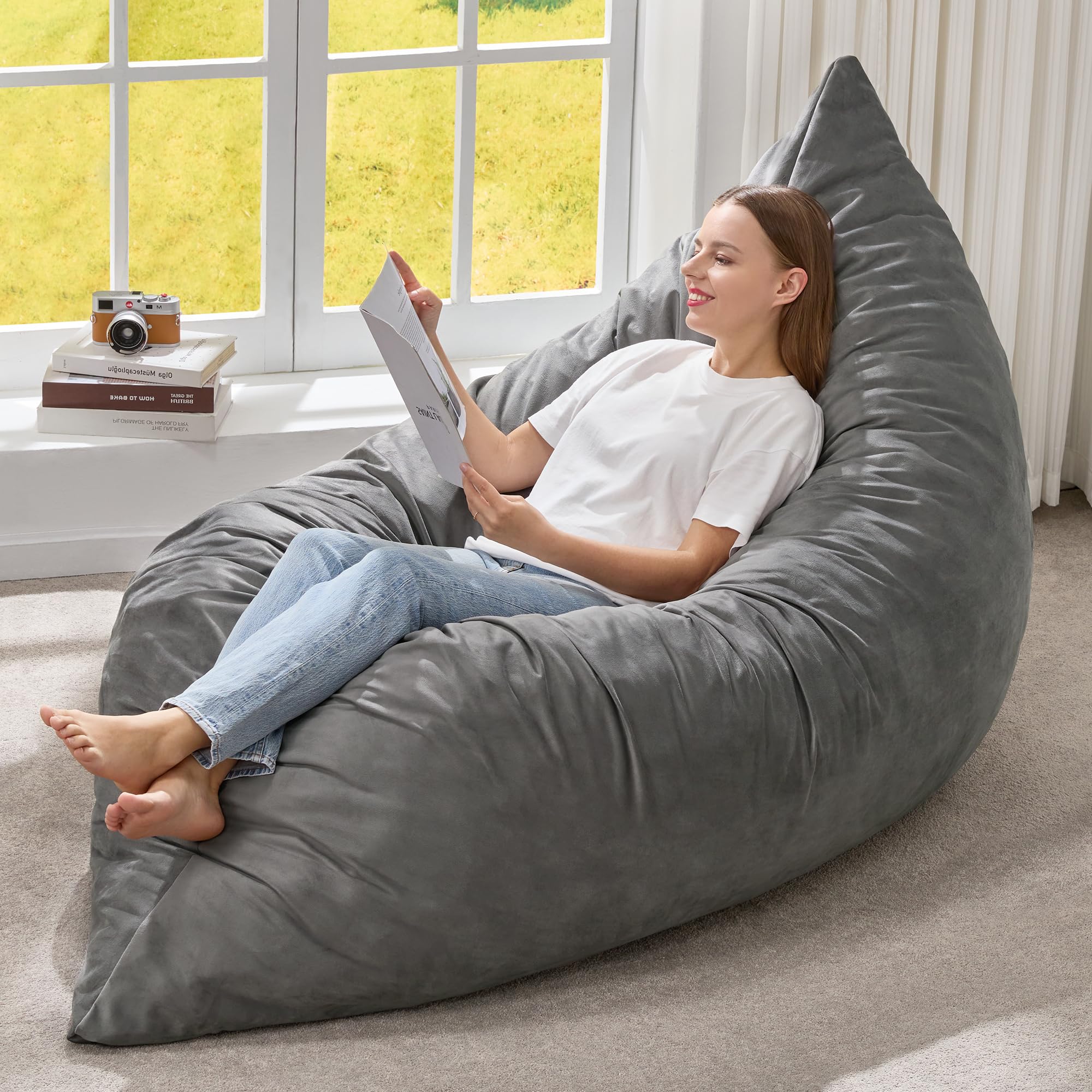 Hobestluk 3 in 1 Bean Bag Chair Giant Bean Bag Chairs for Adults with Velvet Cover Convertible Bean Bag Floor Cushion with Machine Washable Cover for