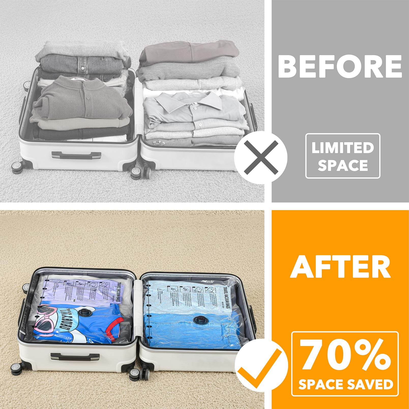 SpaceAid Travel Vacuum Bags for Luggage with Electric Pump, 24 Pack Vacuum Seal Bags for Clothing Travel, Space Saver Compression Bag for Backpack and Suitcase