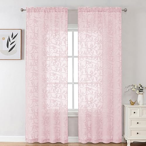 Vista 147 de OVZME - Anji Cortinas semitraslúcidas de gasa, ligeras, vaporosas, privacidad, textura, bolsillo barra doble, pájaros recortados, dormitorio, sala