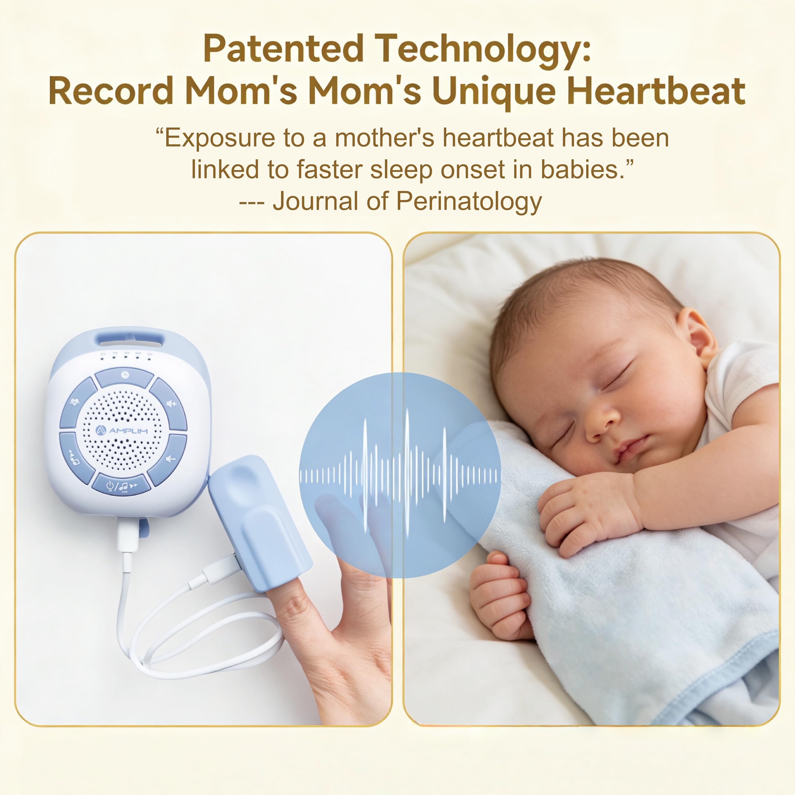 Mom's Heartbeat Recorder Sound Machine for Baby - Patentierter Baby-Schlaf-Schnuller für Neugeborene Essentials Must Haves, 19 beruhigende Geräusche, tragbar für Krippe, Kinderwagen, Autositz | Beruhigende Baby-Schlafmaschine, wiederaufladbar, Timer, trag