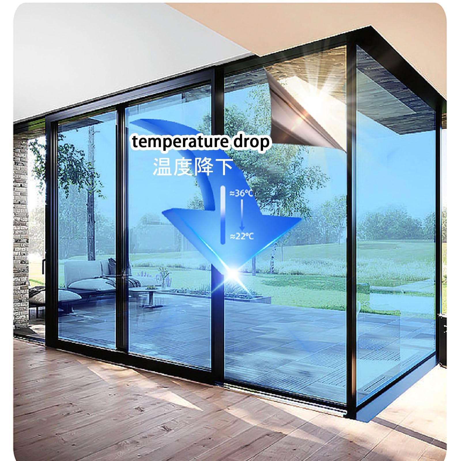 HJXGQJM Spiegelfolie Fenster Sichtschutz Fensterfolie Sonnenschutz Hitzeschutz Sonnenschutzfolie UV Schutzfolie Fenster Selbsthaftend(152x1000cm(60x394in))