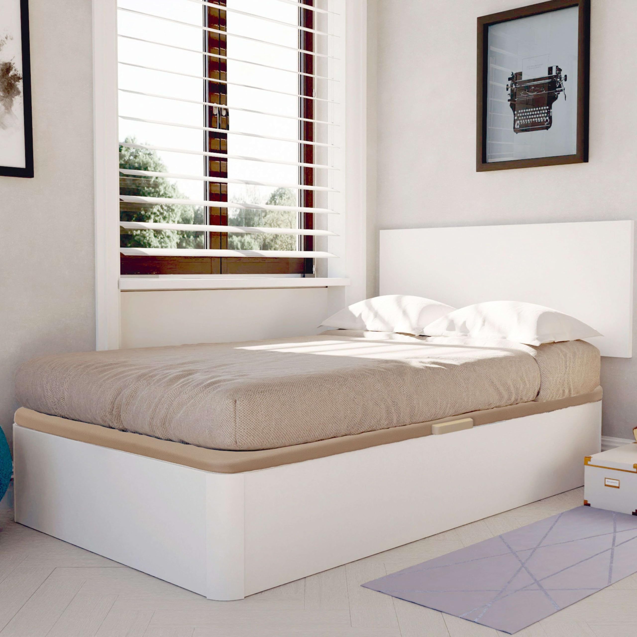 Miroytengo Canapé Apertura Lateral REO | 105x190 | Esquinas Redondeadas | Gran Capacidad | Tapa 3D Transpirable | Blanco