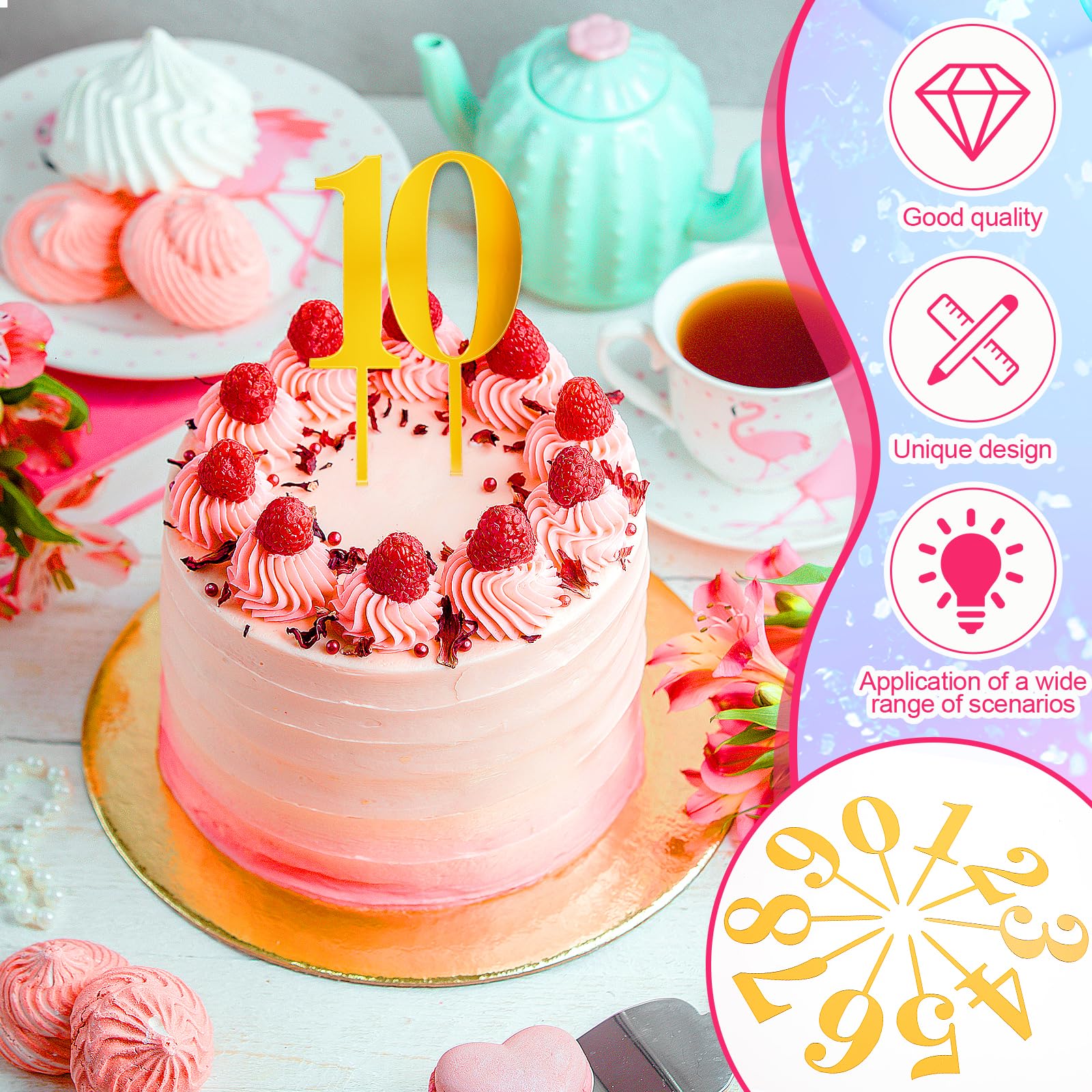 Happy Birthday Cake Topper Zahlen 0-9 – 10-teiliges Set In Gold | Acryl Tortenaufsätze Für Geburtstag & Hochzeit
