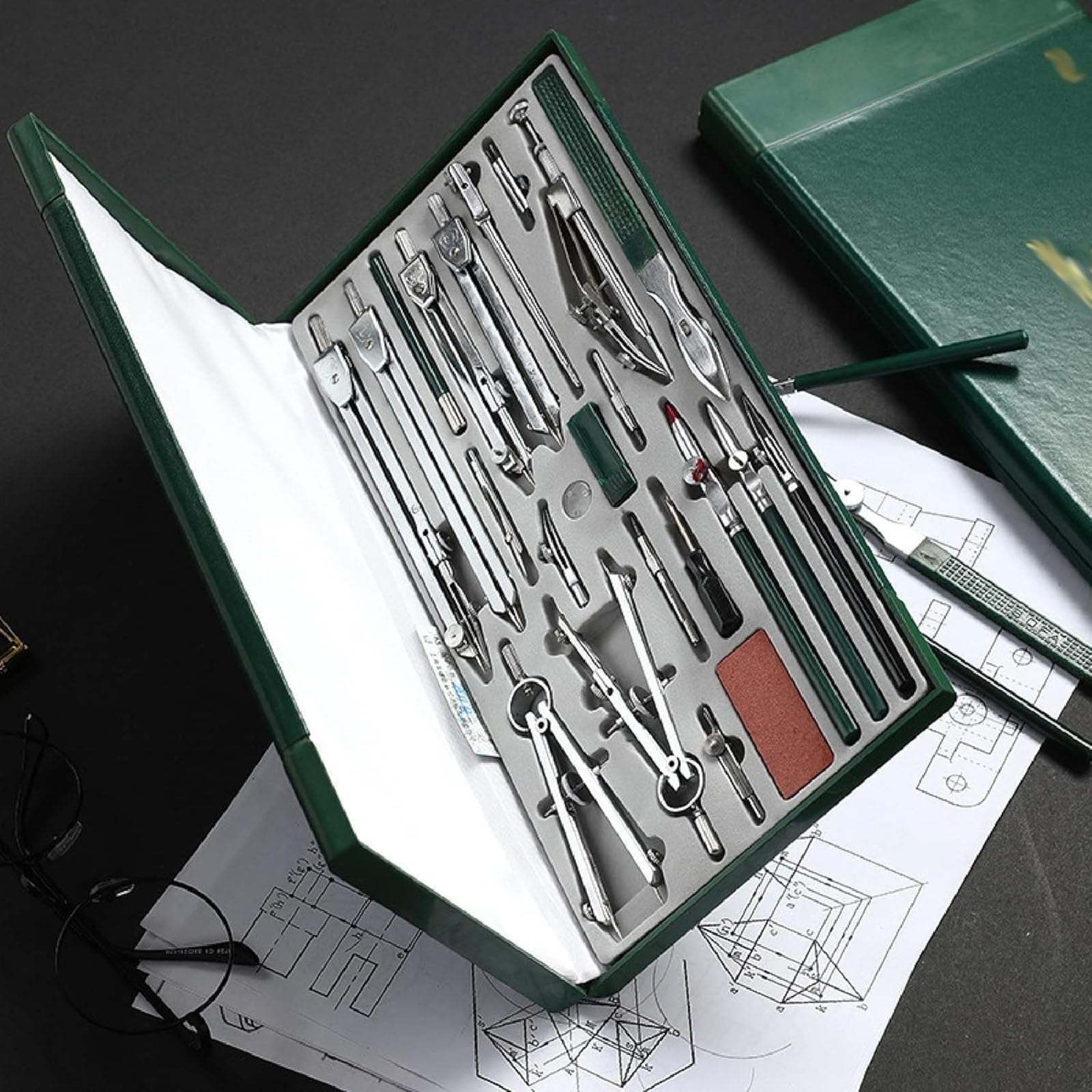 Kit di geometria 23 pezzi, strumenti da disegno professionali per costruzione e ingegneria, ideale per progettisti, disegnatori e marinai per disegnare e creare cerchi