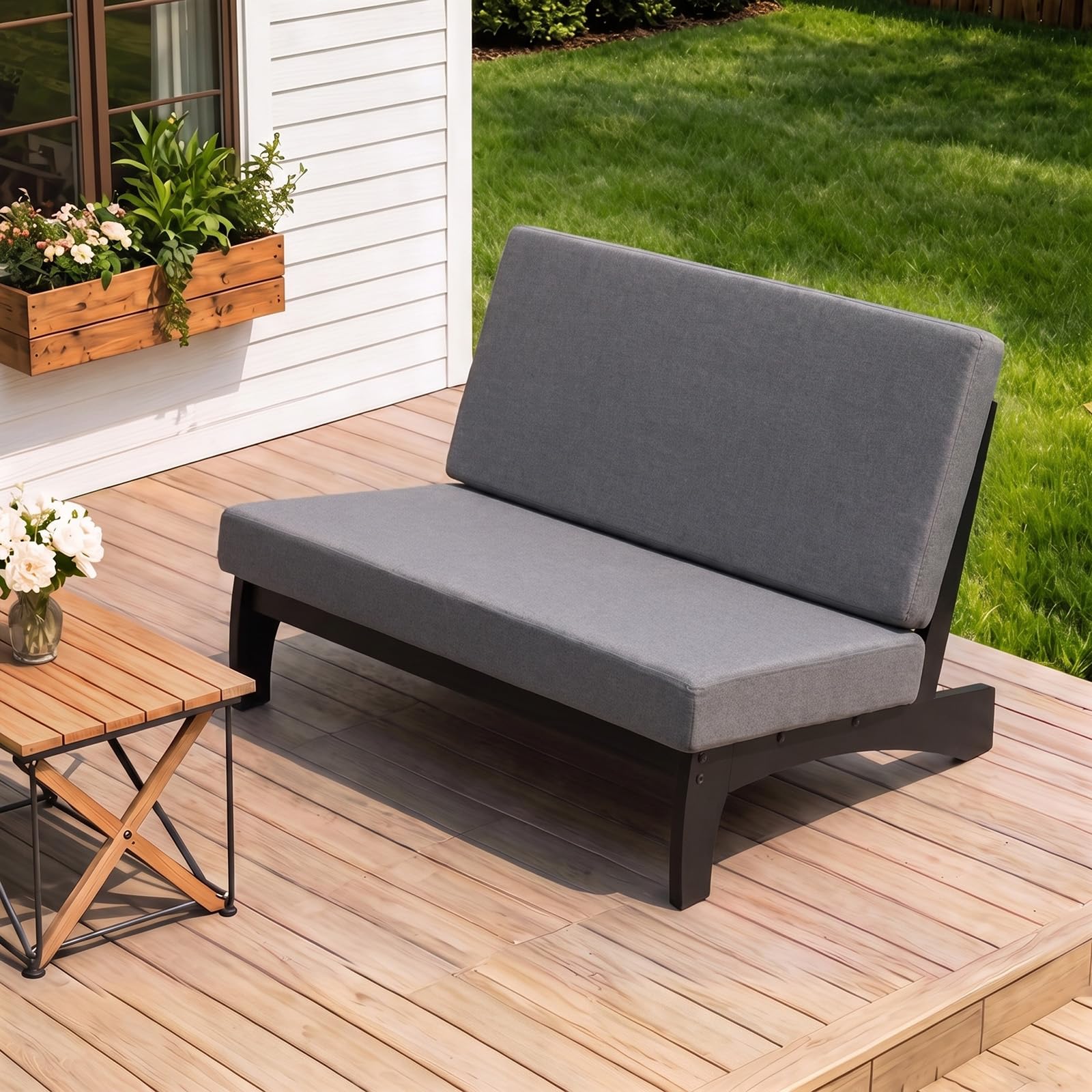 Outdoor Couch, Gray Outdoor Loveseat, Patio Couch with Thick Cushion