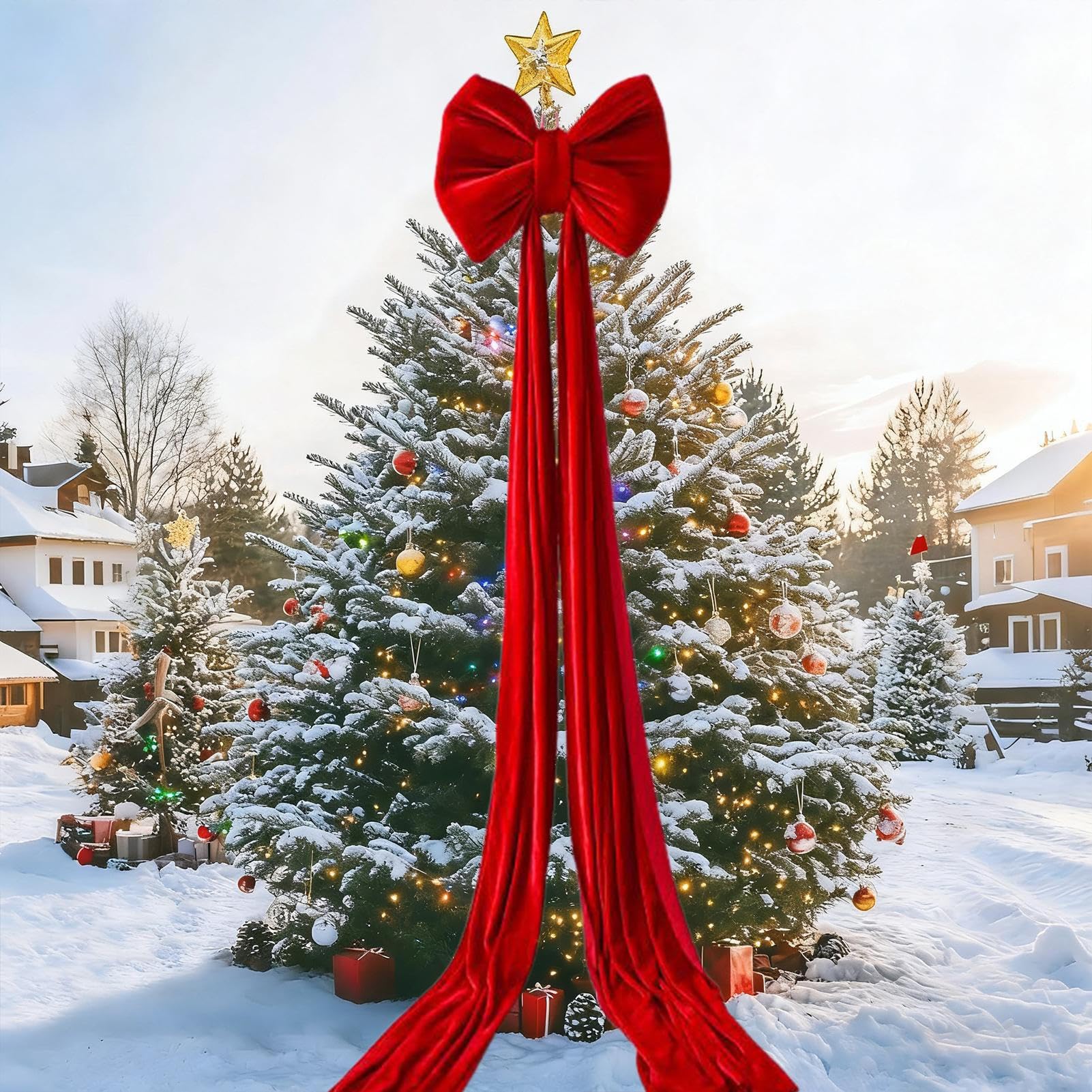 Lazo para Remate del Árbol,Decoraciones De De Terciopelo - Lazo Gigante De Árbol De Navidad | para Exterior Interior Valla Escalera Frontal Fondo Hogar Fiestas Otoño San Valentín