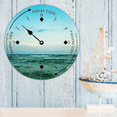 Miniatura 3 de Reloj de marea de madera para pared, puesta de sol, hora del océano, reloj costero, luna, marea, marea, marea, marea alta y baja, reloj de