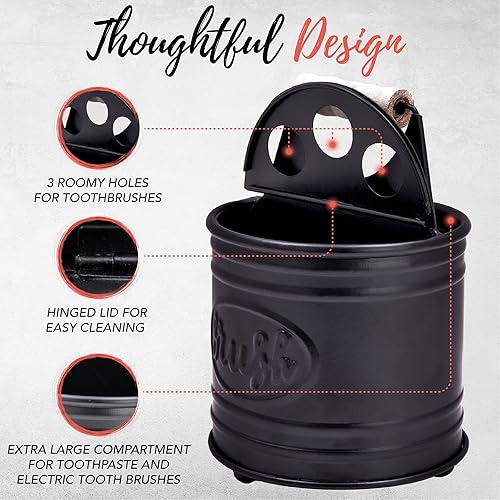 Miniatura 3 de Autumn Alley Juego de accesorios de baño rústicos, dispensador de jabón negro de granja, soporte para cepillos de dientes negro mate, 2 tarros de