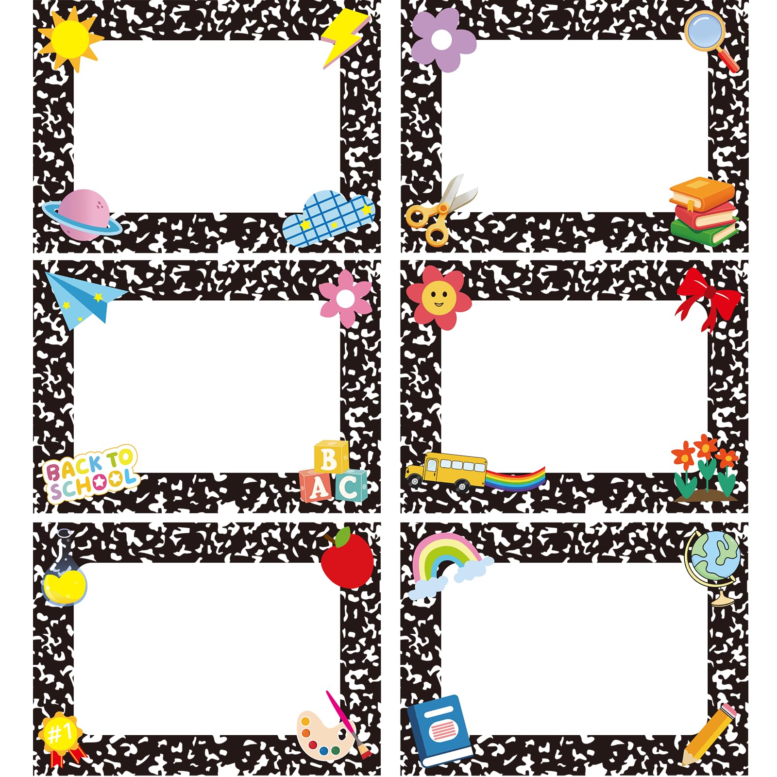 144 étiquettes de nom de cahier de composition pour bureau de classe, 6 motifs, plaques nominatives de 3,5 x 2,5 pouces pour les bureaux d'étudiants, plaques d'identification de