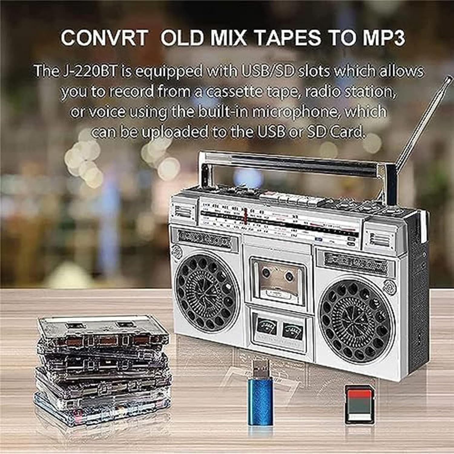 Classico stile anni '80 retrò lettore CD cassette stereo retrò lettore di cassette Bluetooth con FM e Dab+radio, registrazione USB, radio