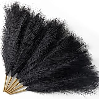 Serwalin Pampas Grass Black 17 Inch 6pcs, Faux Pampas Grass Short Artificial Pompas Home and Party Decoration, Fake Pompous Grass Bouquet Black Living Room Bathroom Decor