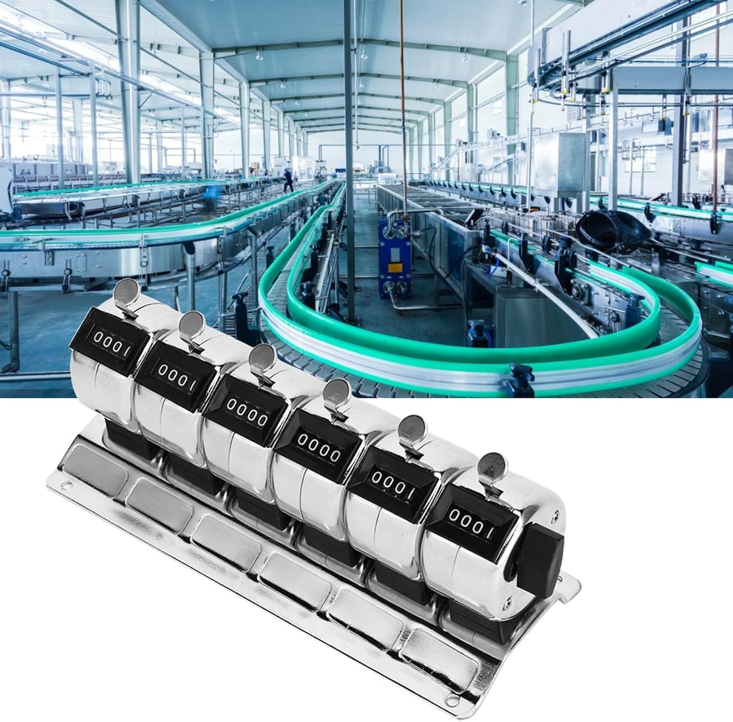 Mechanical Counter Metal Manual Clicker 4‑Digit Conjoined 6 Units Stainless Steel Tally for School Event Golf Sports Lap Stadium