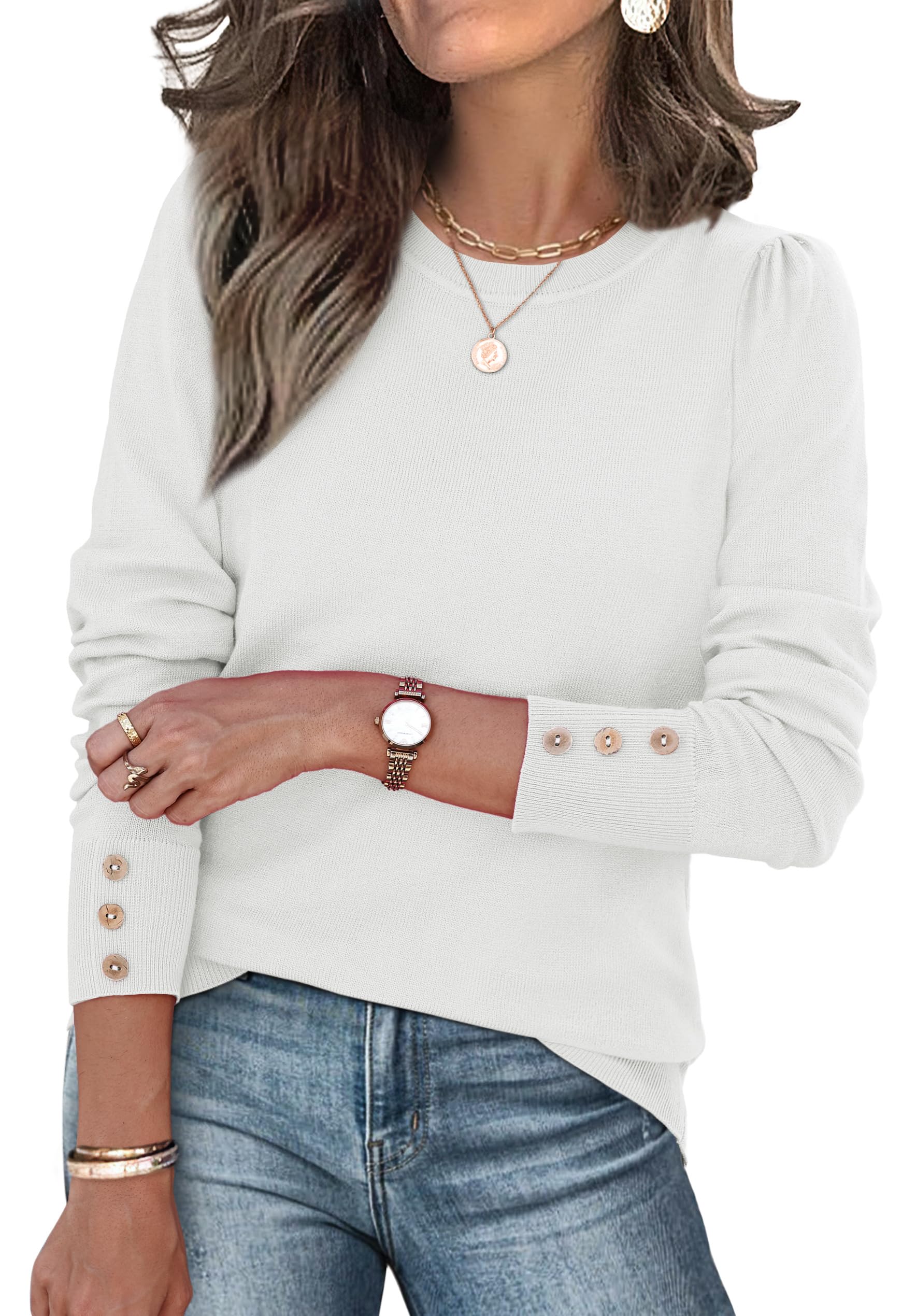 Womens Sweaters Fall Fashion 2025 Long Sleeve Button Cuff Soft Knit Pullover Trendy Tops Dressy Casual Blouses OEKO-TEX STANDARD 100