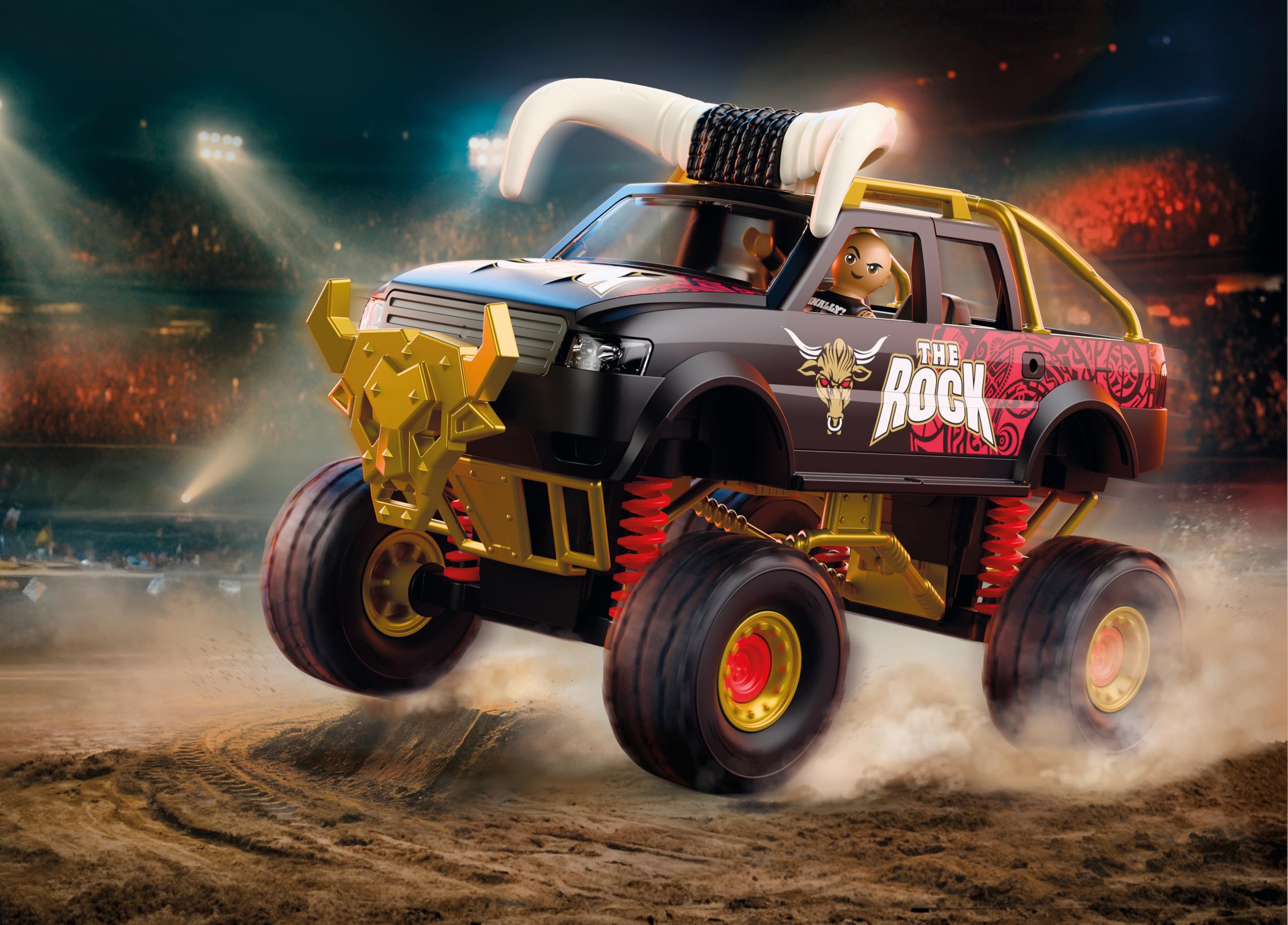 PLAYMOBIL | WWE® | The Rock Monster Truck | Monstertruck mit Federung, Hörnern & The Rock Figur | Für Fans ab 5 Jahren | 71955