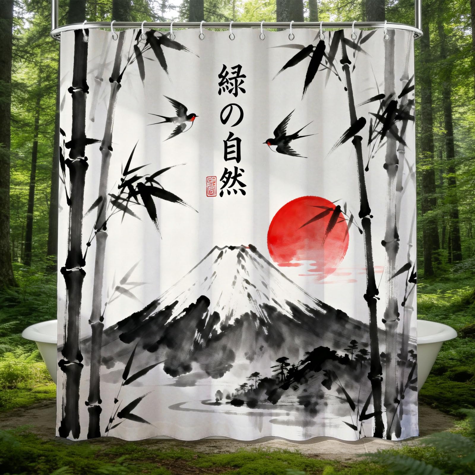 Hongduo 3D Ink Painting Shower Curtain for Stalls Bathtubs Exotic Print Bathroom Decor Shower Curtain Set Polyester Fabric Waterproof 180x200cm/71X79 Inch with Hooks