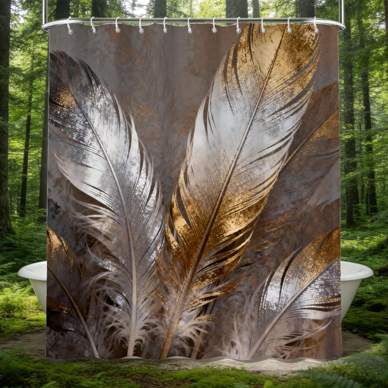 Hongduo 3D Feather Shower Curtain for Stalls Bathtubs Chic Bathroom Decor Shower Curtain Set Polyester Fabric Waterproof 180x200cm/71X79 Inch with Hooks