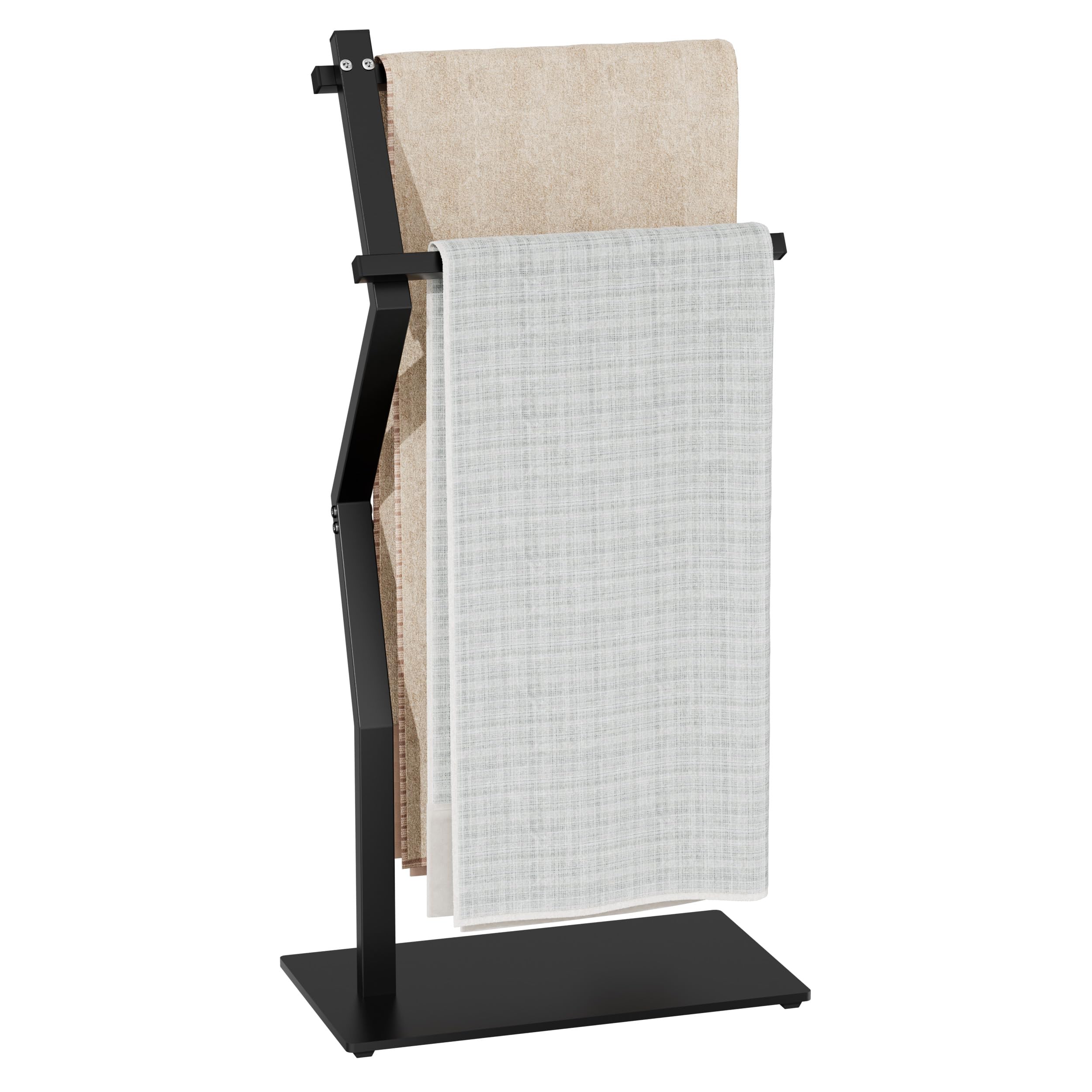 OUTBROS Bathroom Towel Rail Free Standing Towel Holder, 2 Arms Stainless Steel Towel Rack with Metal Base Plate, Washcloths Holder for Living room, 40x20x84cm, Black