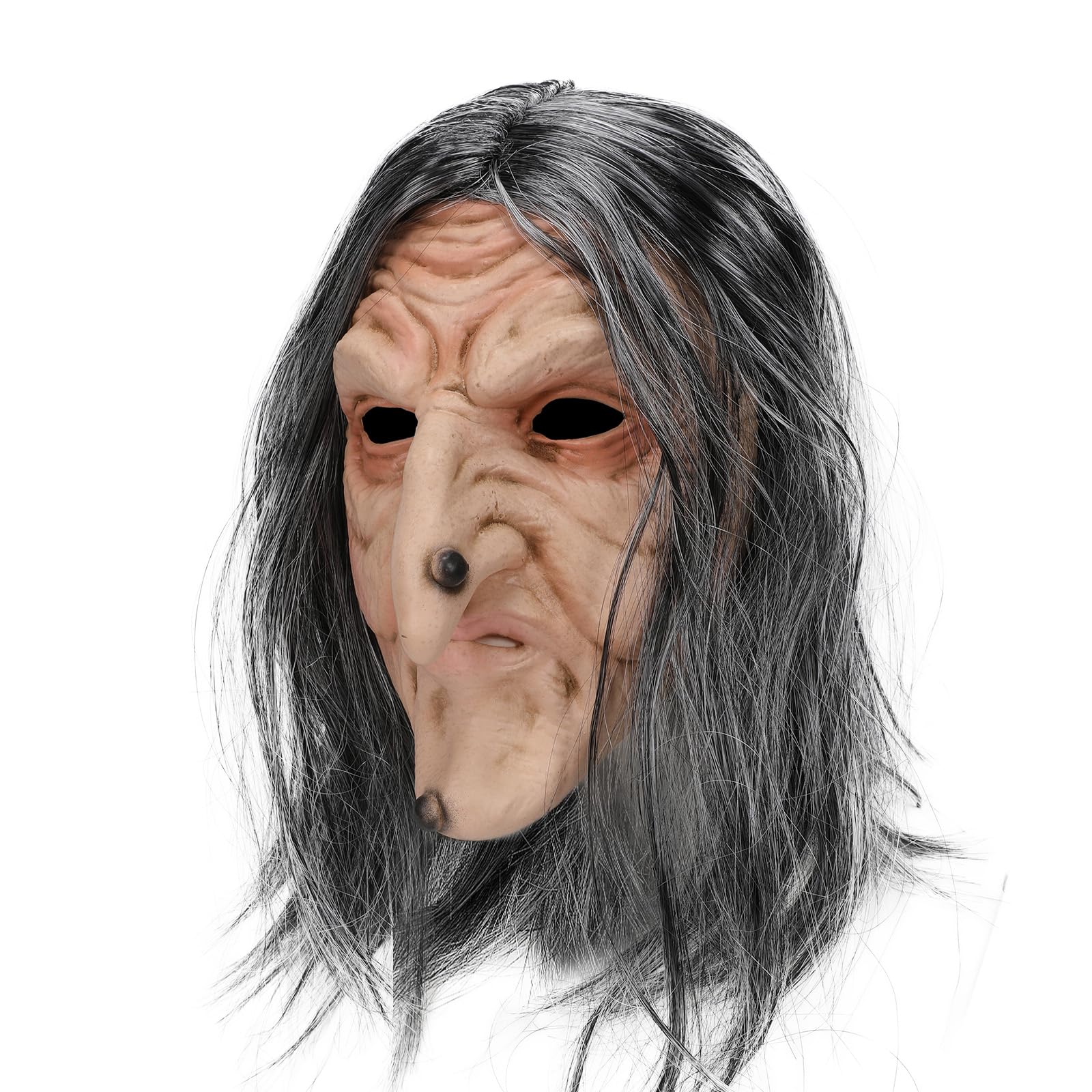 ILLOMEEGOOS Halloween Old Witch Mask Adult Scary Old Woman Mask with Hair