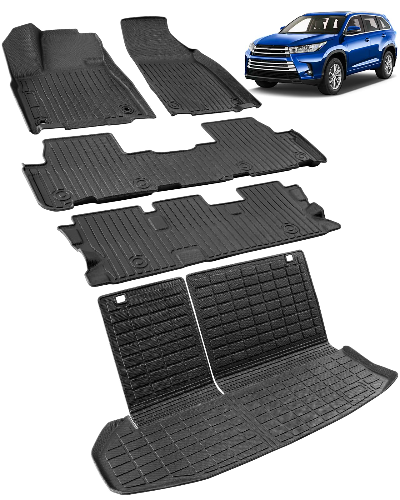 MikeEV All-Weather Floor Mats & Cargo Liner (Highlander 2014–2019, 7-Seat)
