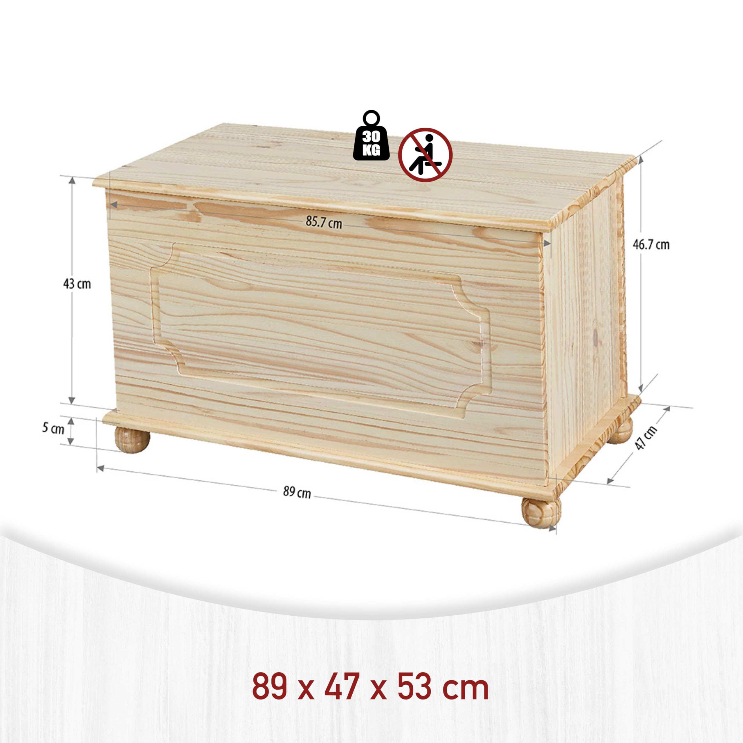Inter Link - Baúl de madera maciza - Baúl de madera - Baúl de almacenaje - Banco de almacenaje con tapa abatible - Lacado natural - Emel