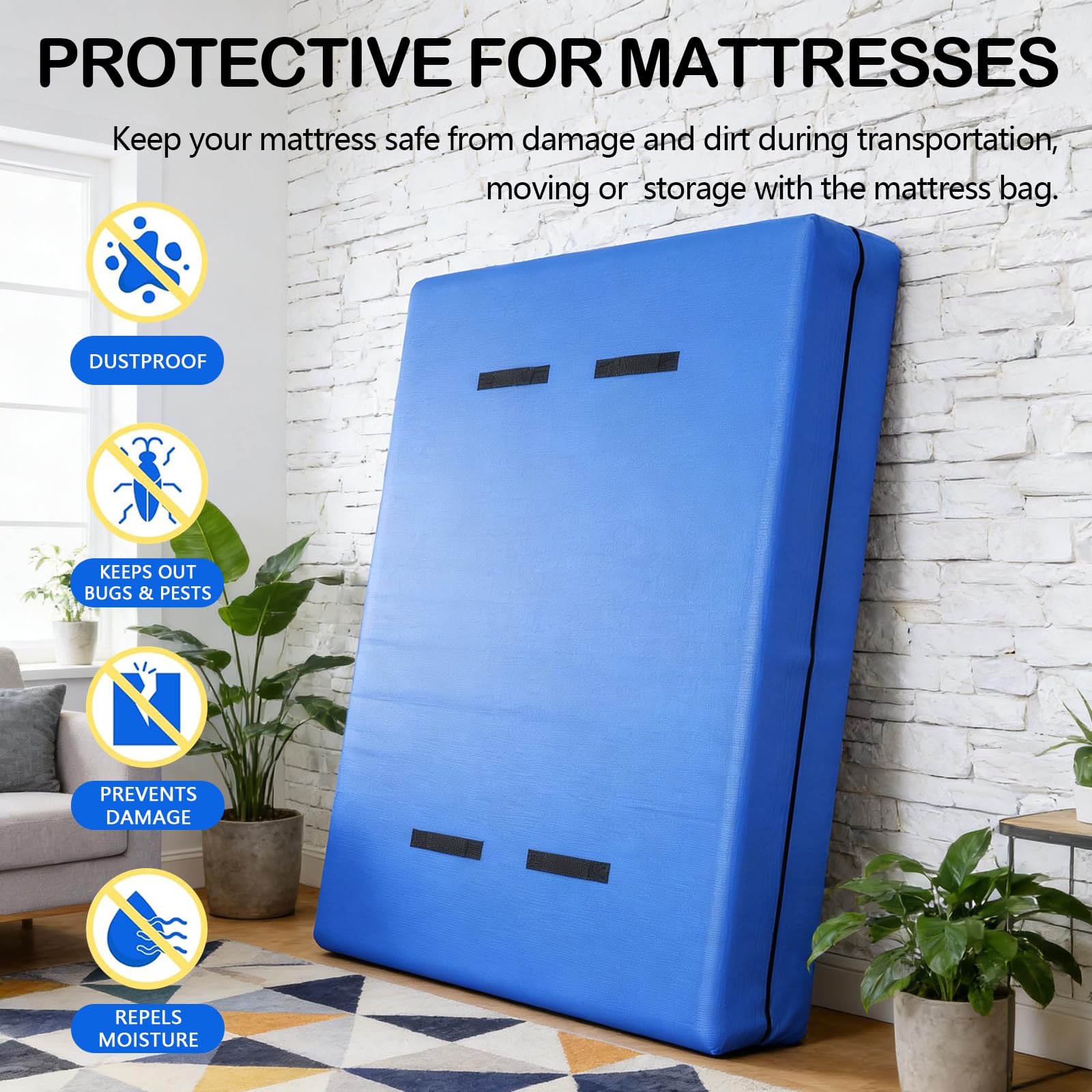 Housse de Déménagement Matelas, Housse de Protection Matelas pour Déménagement et Stockage Imperméable Indéchirable Équipée de 8 Poignées Renforcées et d'une Fermeture Éclair (160 x 200 cm)