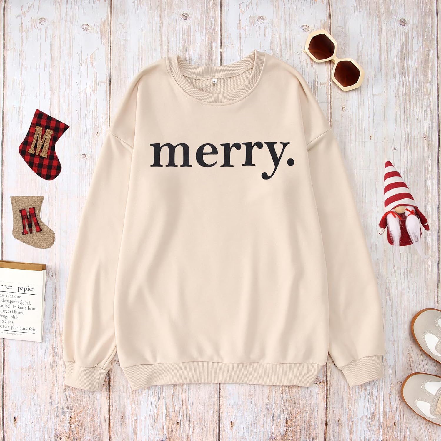 SOFEON Merry Christmas Sweatshirts For Women Holiday Long Sleeve Shirts Letter Print Crewneck Pullover Oversized Tops - Image 5