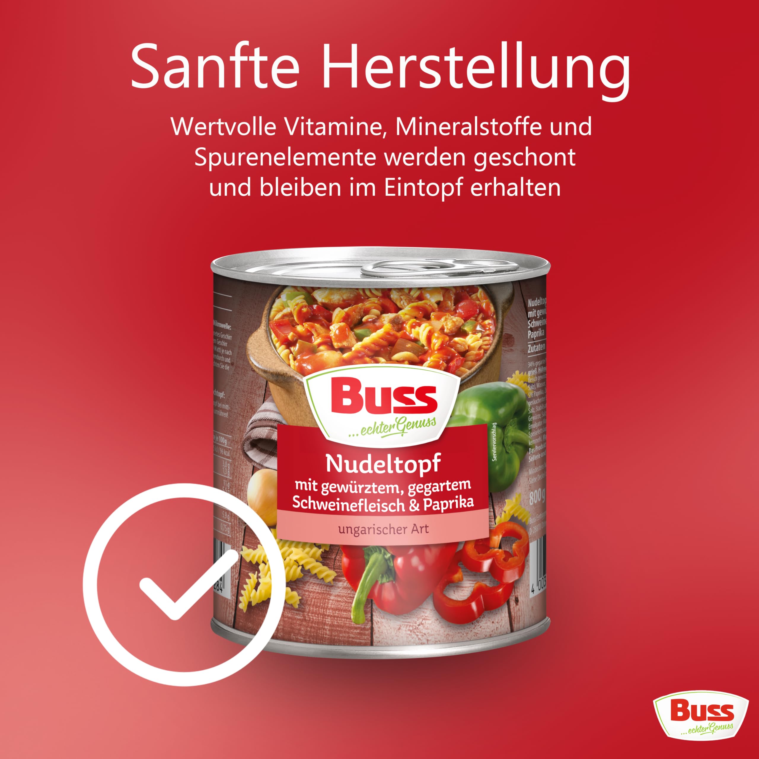 Buss Rustikale Gerichte - Nudeltopf nach ungarischer Art, 6 x 800g | Mit Paprika und Schweinefleisch - Lang haltbare Fertiggerichte zum schnellen Aufwärmen in Mikrowelle & Topf
