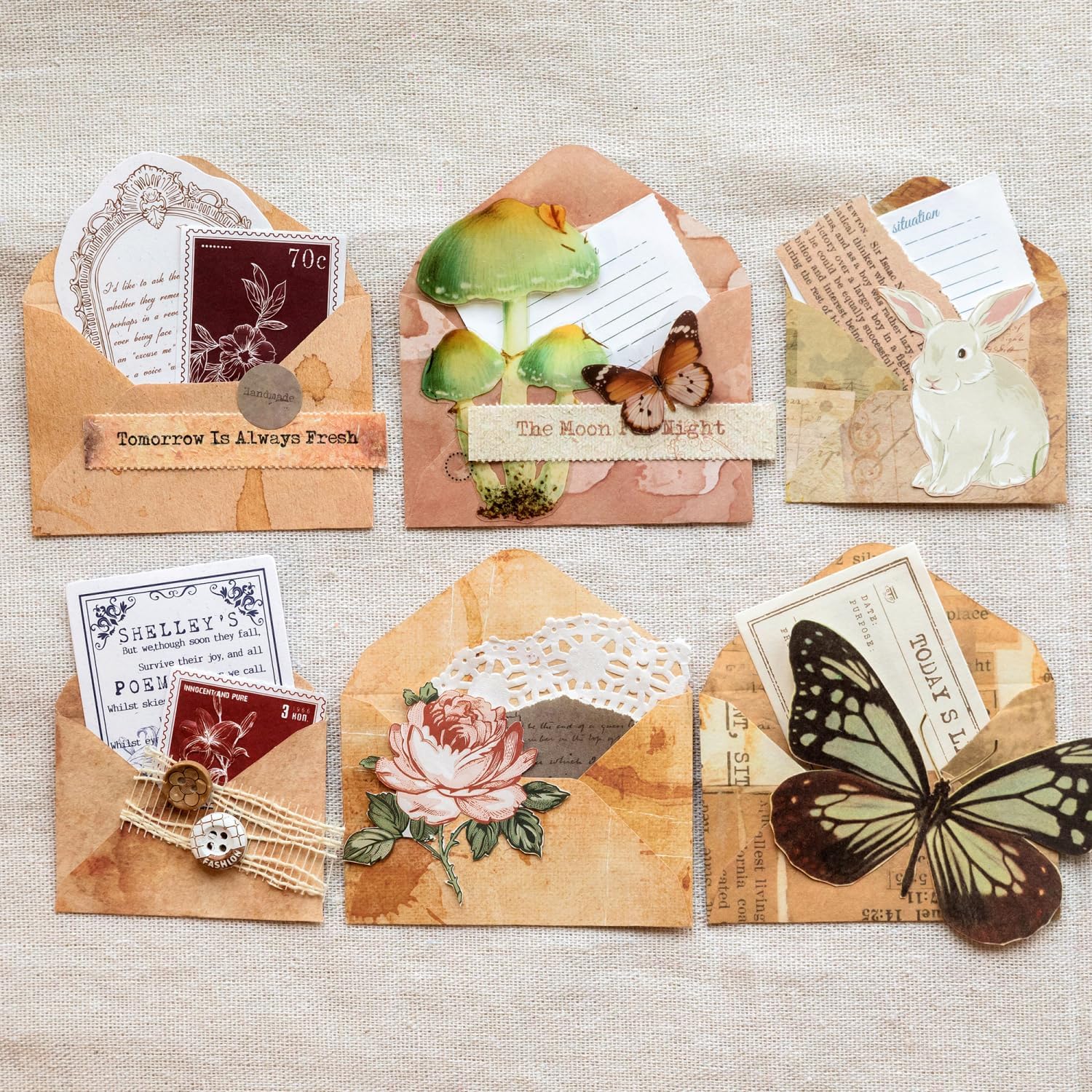 92 Pieces Mini Stationery Paper Envelopes and Sealing Sticker Set, 60 Vintage Writing Scrapbook Papers with 16 Matching Envelopes and 16 Round Seal Sticker