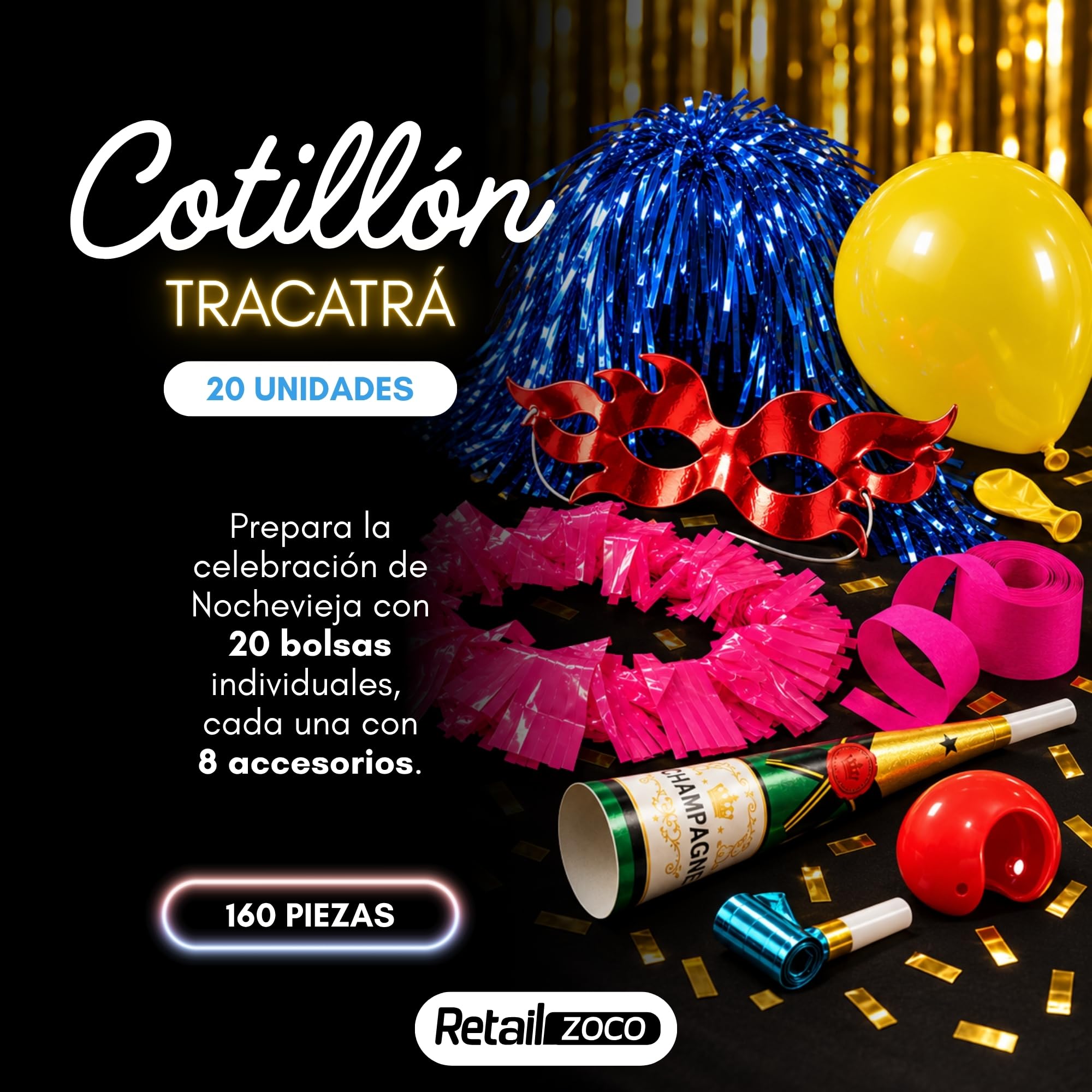 20 Bolsas Cotillón, Cotillón Nochevieja Fin de Año, contiene 8 piezas - imagen 2