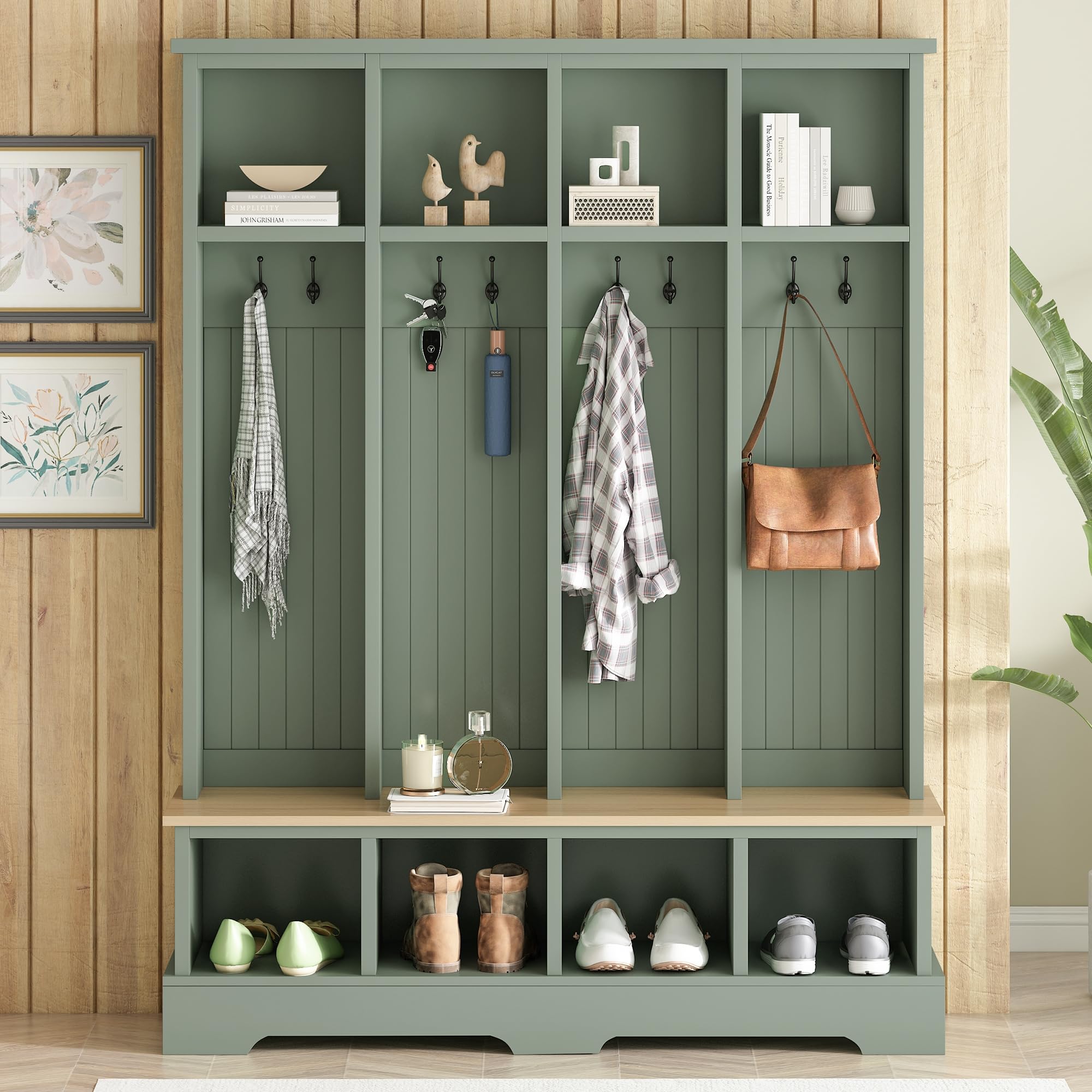 The 5 Best Mudroom Benches in 2026 2 Merax Farmhouse Hall Tree with Bench and Shoe Storage, 59' Entryway Bench with C — product photo