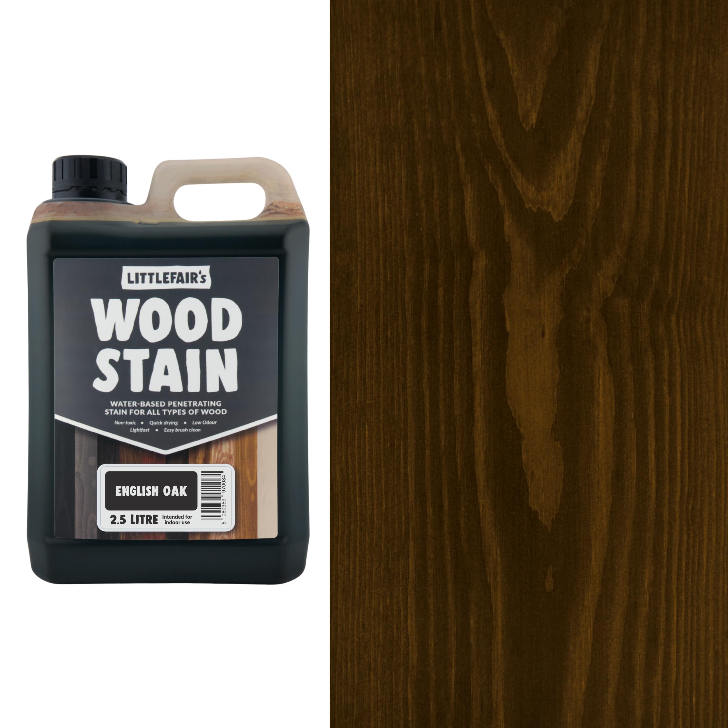 Littlefair's Wood Stain Water Based - 2.5 LTR - Indoor Furniture Stain Light & Dark Finishes - Special Non Toxic & Eco Friendly Formula - Wood Stain for Crafts - Colour: English Oak