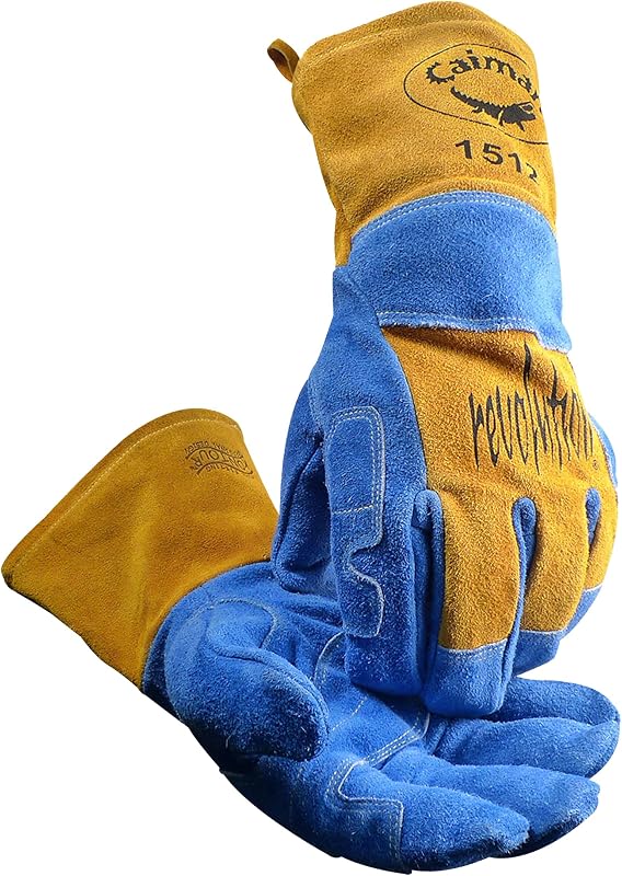 Caiman Premium Split Cowhide MIG/Stick Welding Gloves, Wool Lining, Kontour, Kevlar, Blue/Gold, Large (1512)