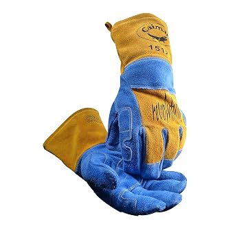 Caiman Premium Split Cowhide MIG/Stick Welding Gloves, Wool Lining, Kontour, Kevlar, Blue/Gold, Large 1512