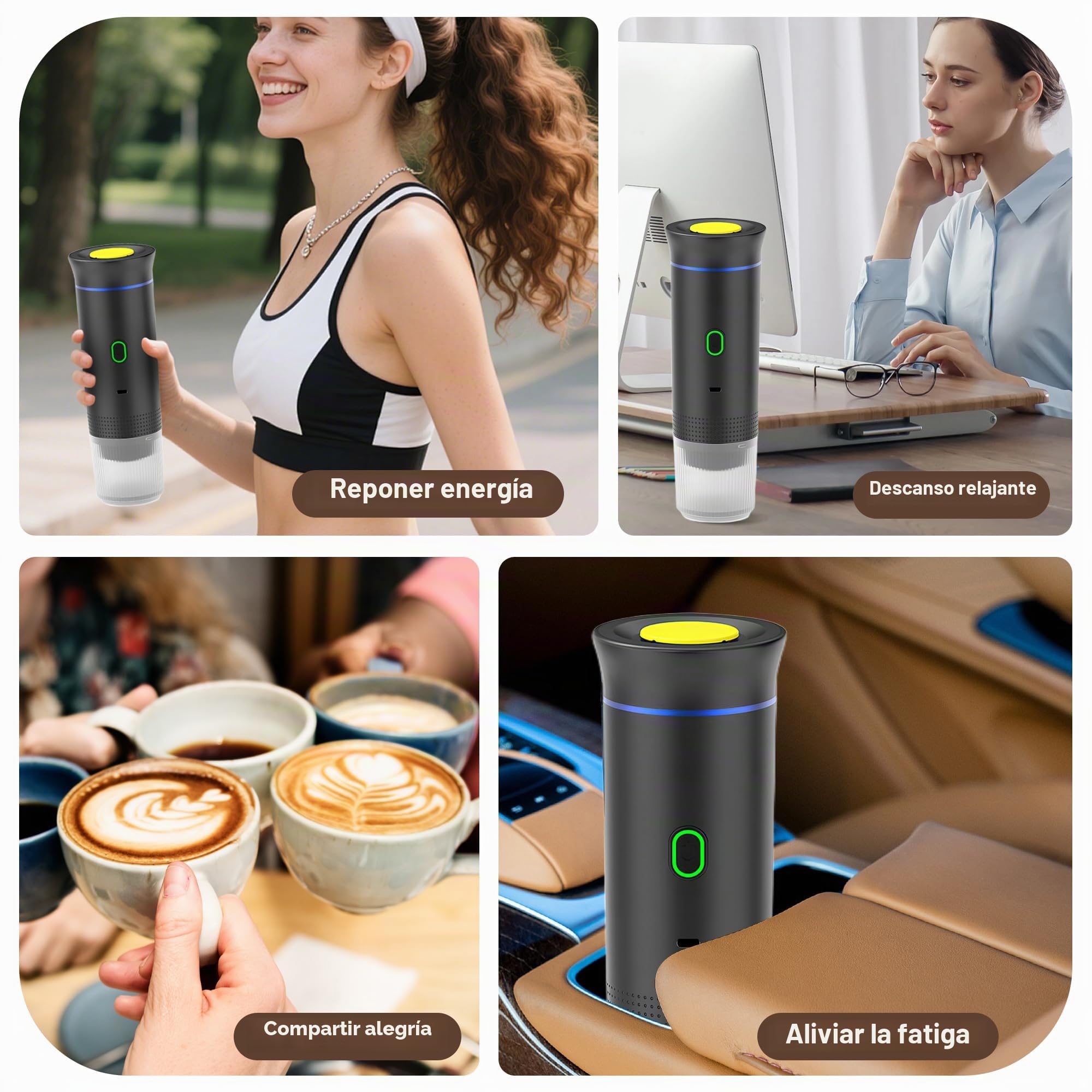 Máquina de Café Portátil, Cafetera Espresso 3 en 1 Eléctrica Portátil Expreso Recargable para Cápsulas Pequeñas o Grandes y Café Molido para Oficina Viaje Camping (Gris)