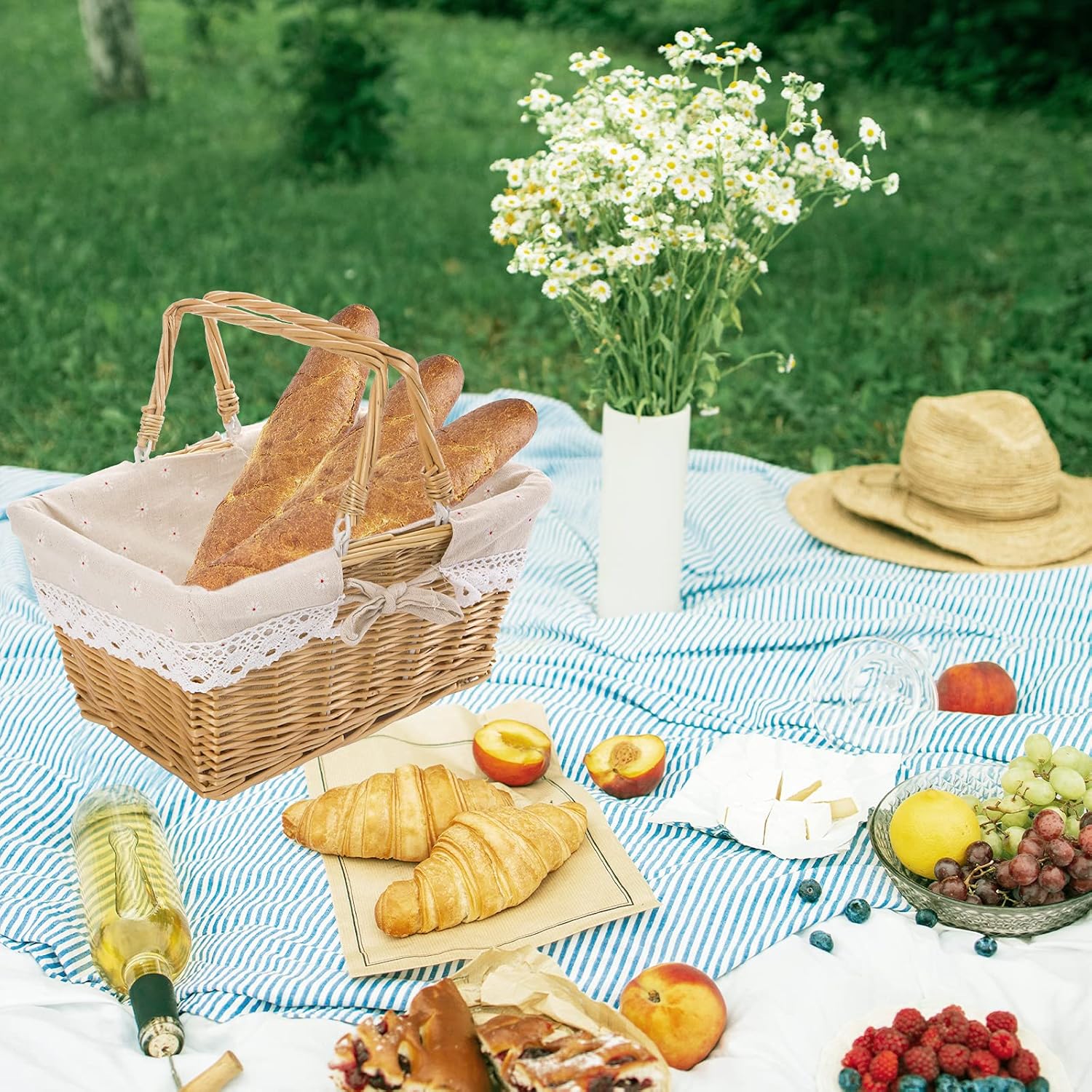 ZOOFOX Set of 3 Wicker Picnic Basket with Handles, Willow Empty Storage Basket for Egg Gathering, Wine, Candy Gift and Toy, Wedding Basket : Patio, Lawn & Garden