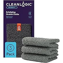 Cleanlogic Body Exfoliating Cloth, Stretchy Detox Charcoal Infused Exfoliator Bath and Shower Washcloths, Reusable Daily Skincare Tool, 3 Count Value Pack