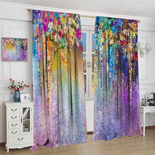Miniatura 523 de Retro 70s Floral Blackout Window Curtains, Watercolor Flower Plant Rustic Modern Style Pattern Window Drapes, for Bedroom Living Room 42x45in 2