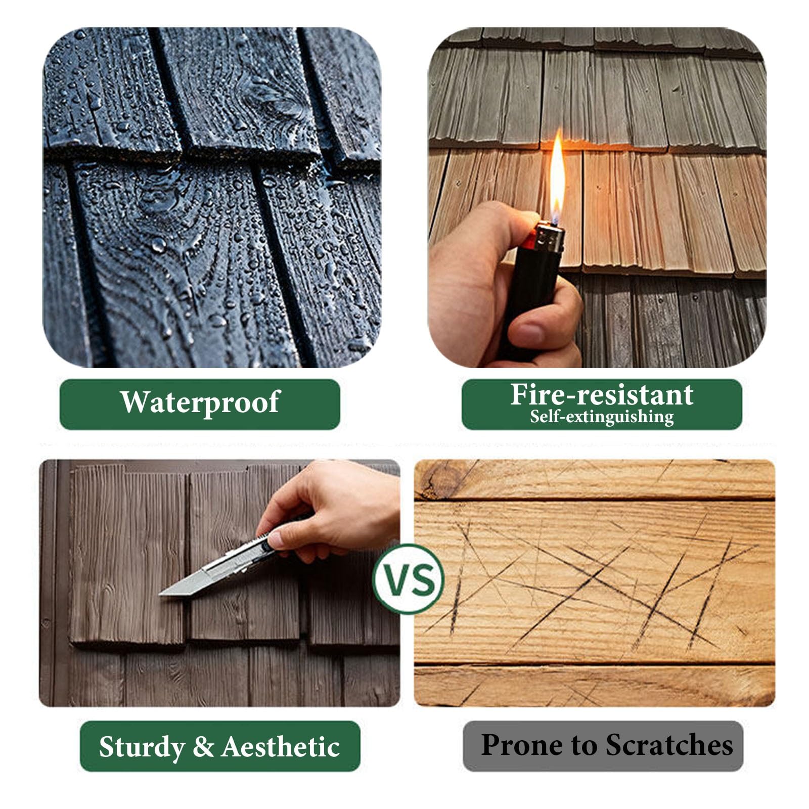 Tejas de tejas para techos al aire libre, tejas de madera compuesta de gran superficie, reparación y decoración de techos, instalación flexible de bricolaje, paquete de 15