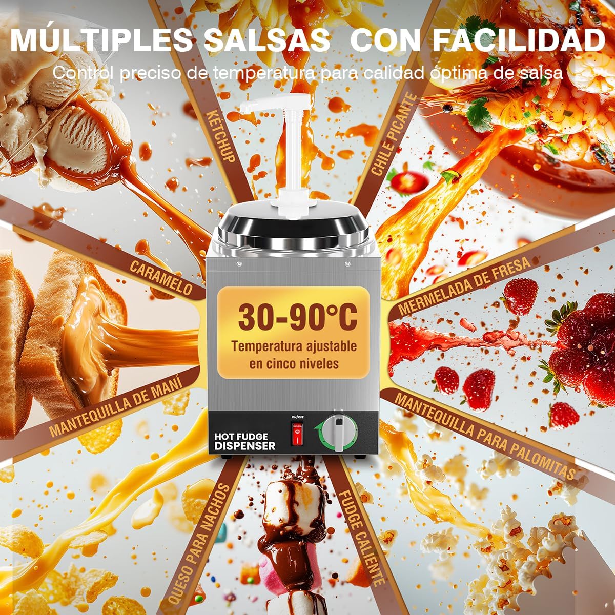 Nacho Cheese Dispenser with Pump - 2.2Qt Nacho Cheese Warmer, Commercial Hot Fudge Dispenser W/5-Level Temperature Adjustment for Stainless Steel Hot Fudge Warmer, Cheese Caramel