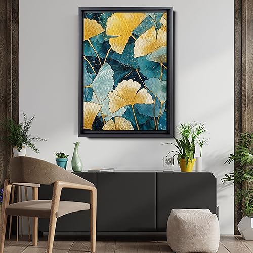 Miniatura 5 de Gold Turquoise Ginkgo Leaf Print, Captivating Plants Wall Art, Ginkgo Biloba Leaf Print Painting, Embrace the Serenity of Nature