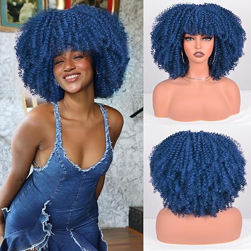Miniatura 8 de Vitorish Pelucas afro para mujeres negras, 10 pulgadas, 8.11 ozpieza, resistente al calor, hecha a máquina, peluca de pelo sintético corto rizado
