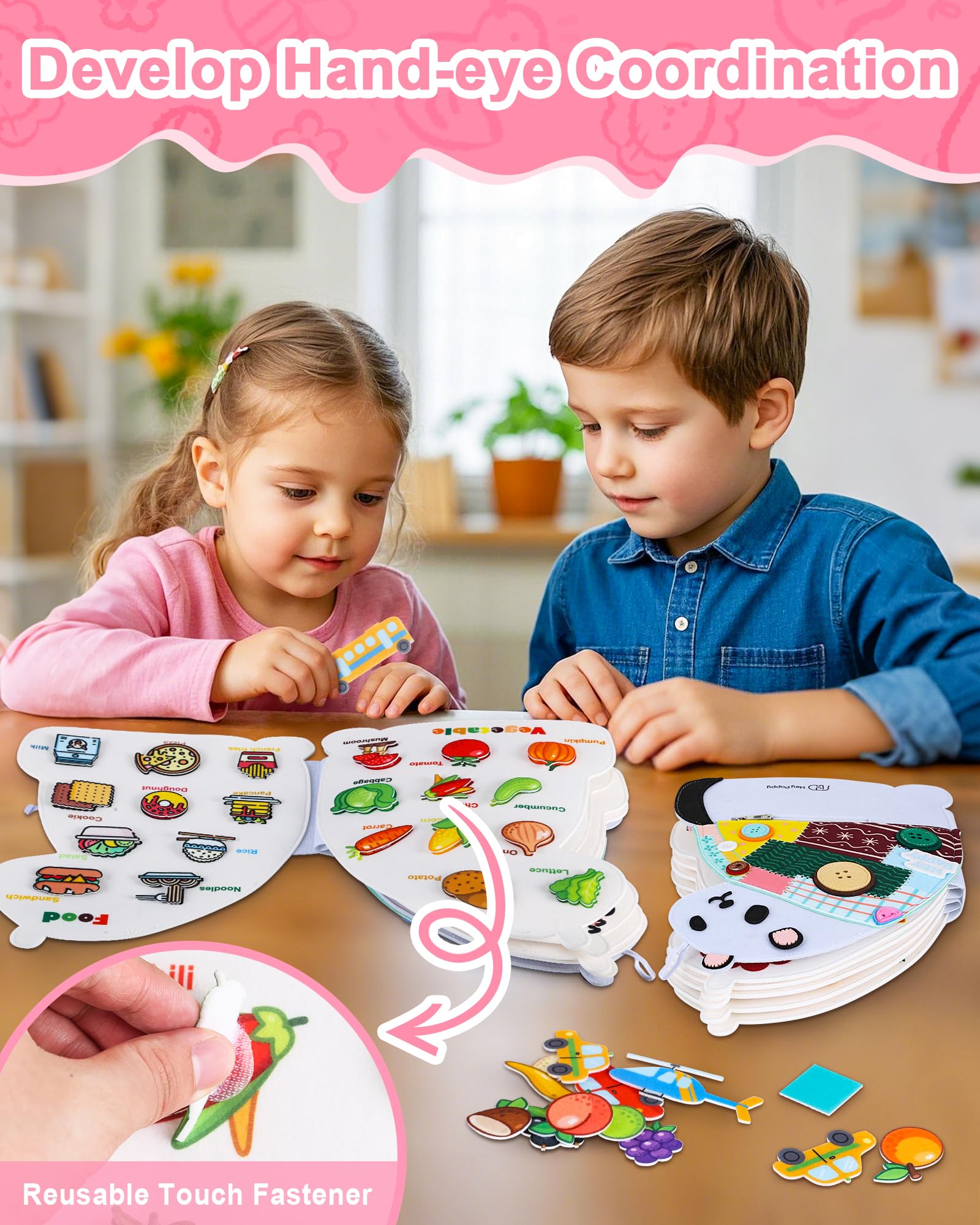 Heypappy Busy Board,12 in 1 Montessori Busy Board Feltro,Montessori Didattici Libro Sensoriale Educativo, Giocattolo per Abilità Motorie con Cintura Zaino Regalo Bambino Compleanno Natale